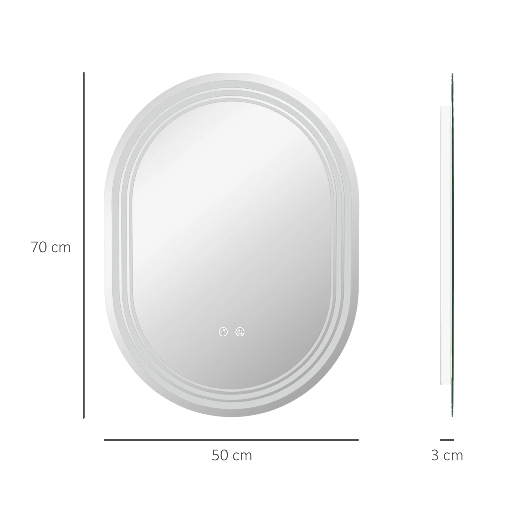kleankin Bathroom Mirror with LED Lights, 3 Colours, Anti-fog, 70 x 50cm - Image 5