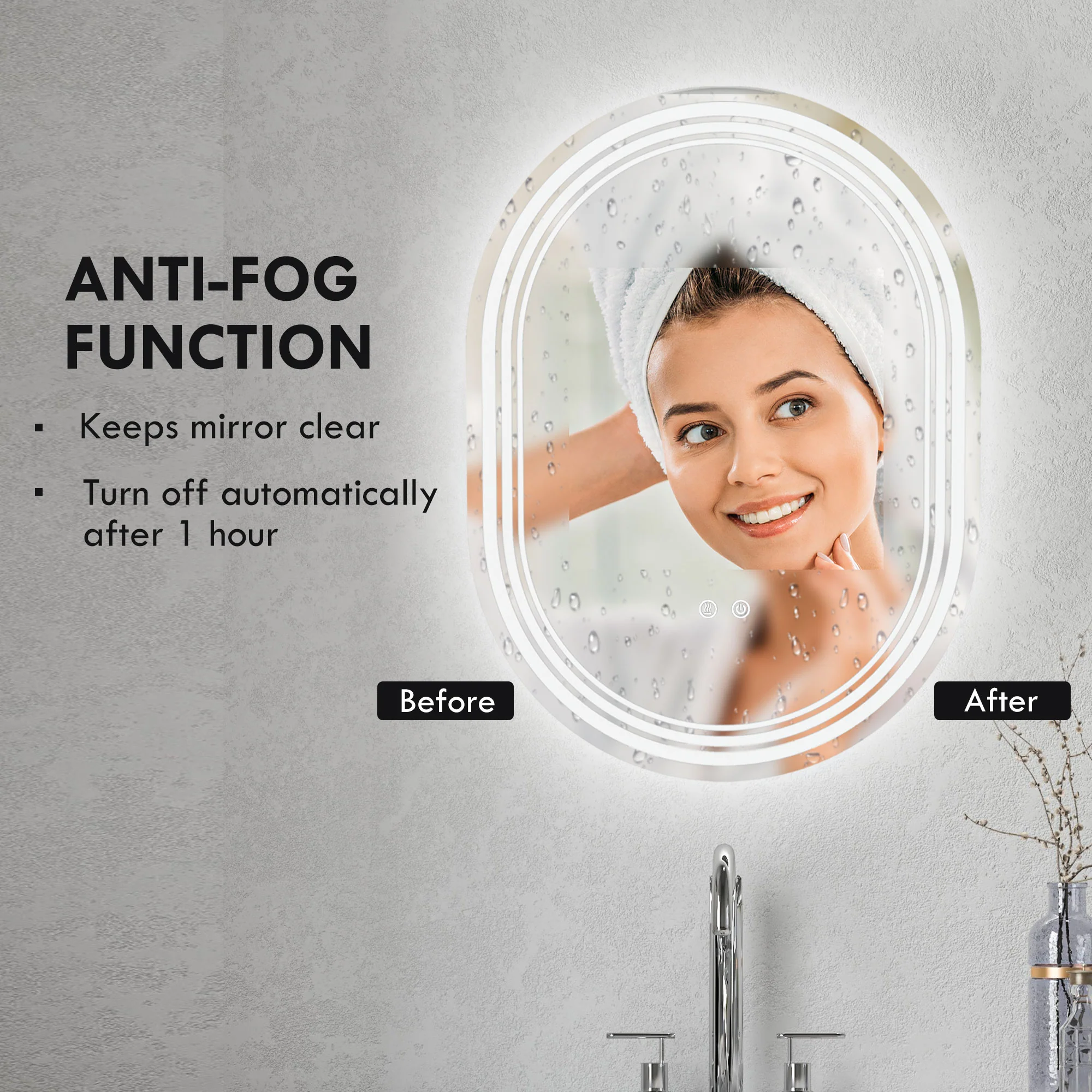 kleankin Bathroom Mirror with LED Lights, 3 Colours, Anti-fog, 70 x 50cm - Image 6