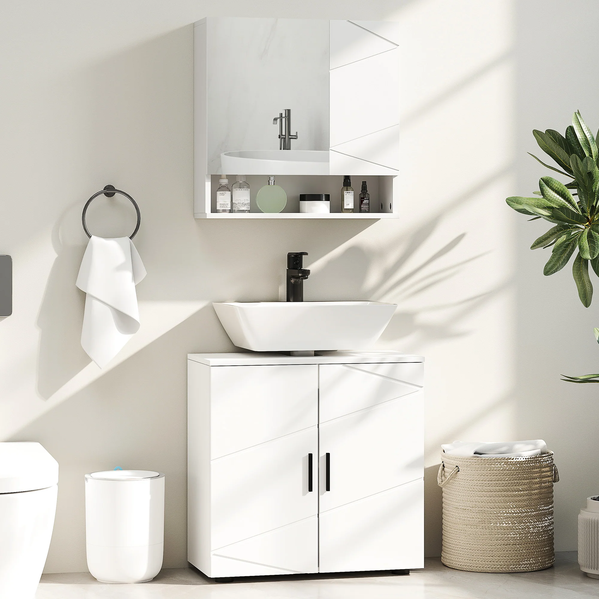 kleankin Bathroom Vanity Unit, Under Sink Cabinet with Shelf, White - Image 2
