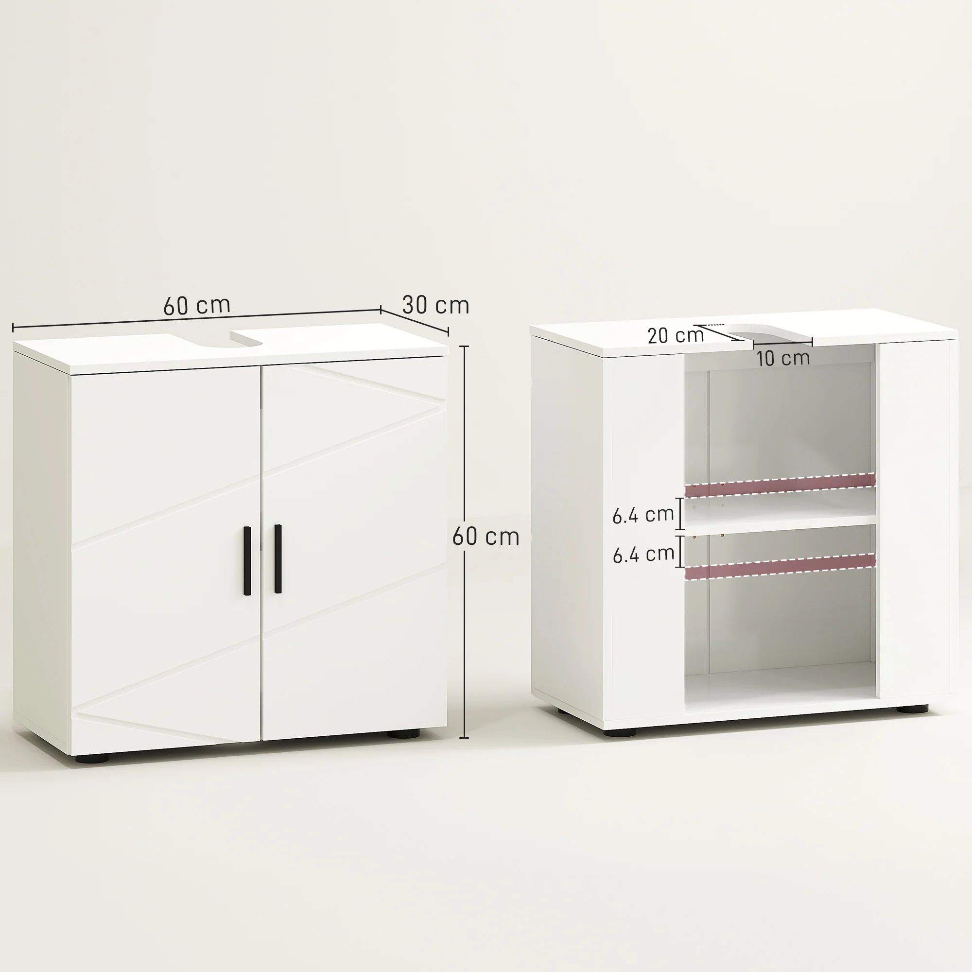 kleankin Bathroom Vanity Unit, Under Sink Cabinet with Shelf, White - Image 5