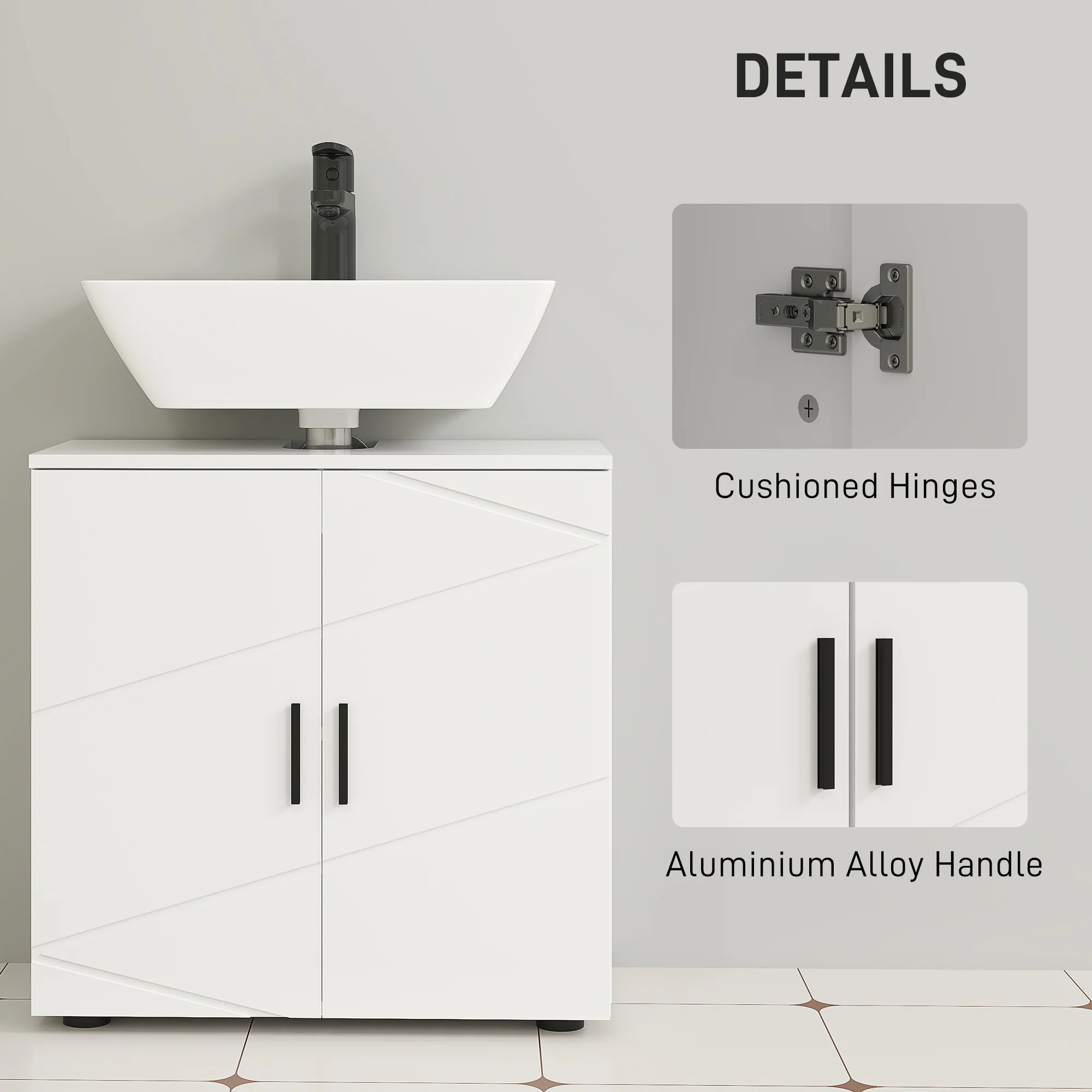 kleankin Bathroom Vanity Unit, Under Sink Cabinet with Shelf, White - Image 6