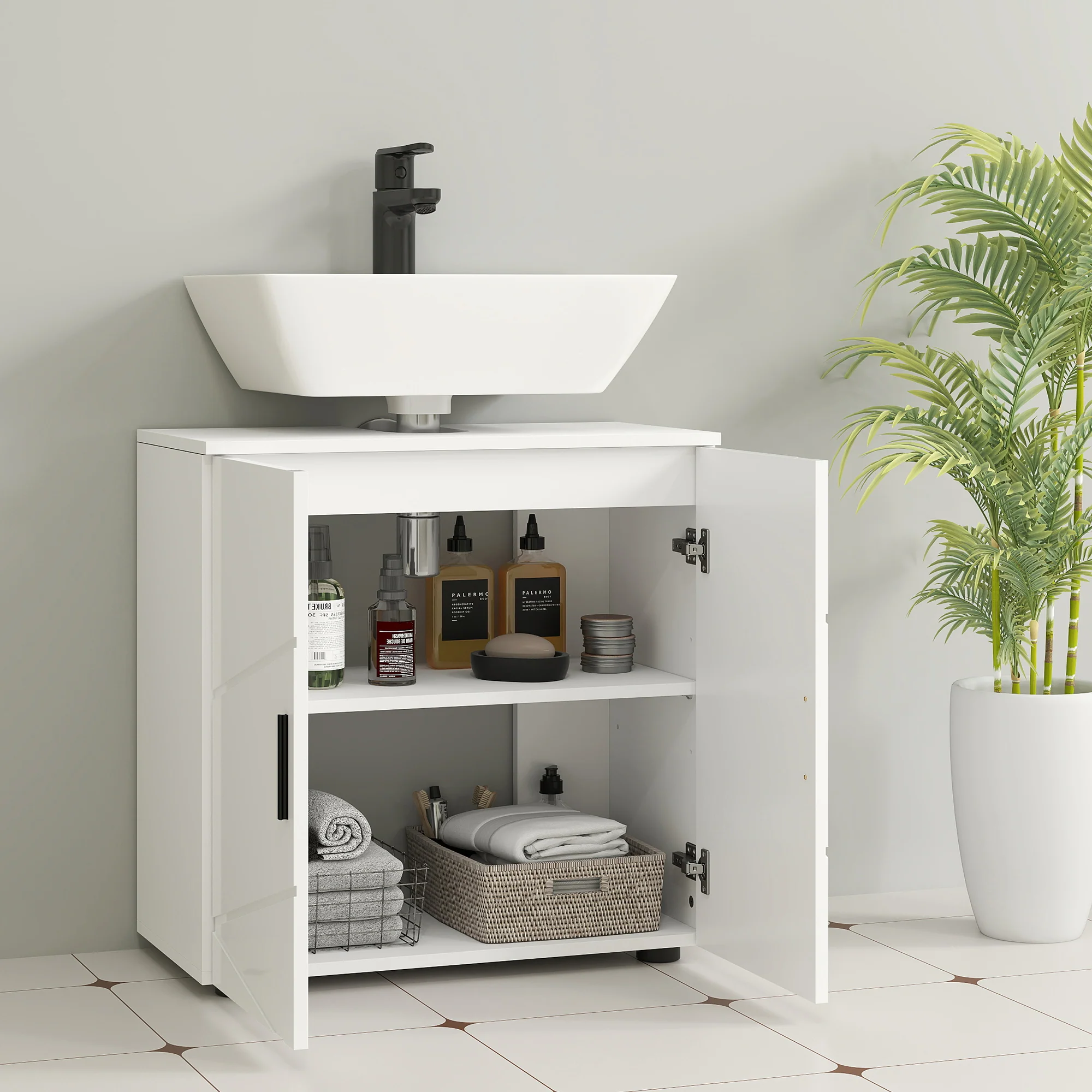 kleankin Bathroom Vanity Unit, Under Sink Cabinet with Shelf, White - Image 7