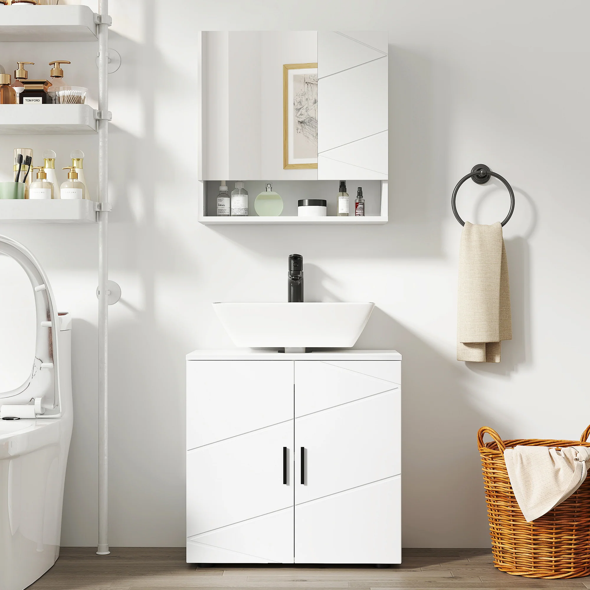 kleankin Bathroom Vanity Unit, Under Sink Cabinet with Shelf, White - Image 8