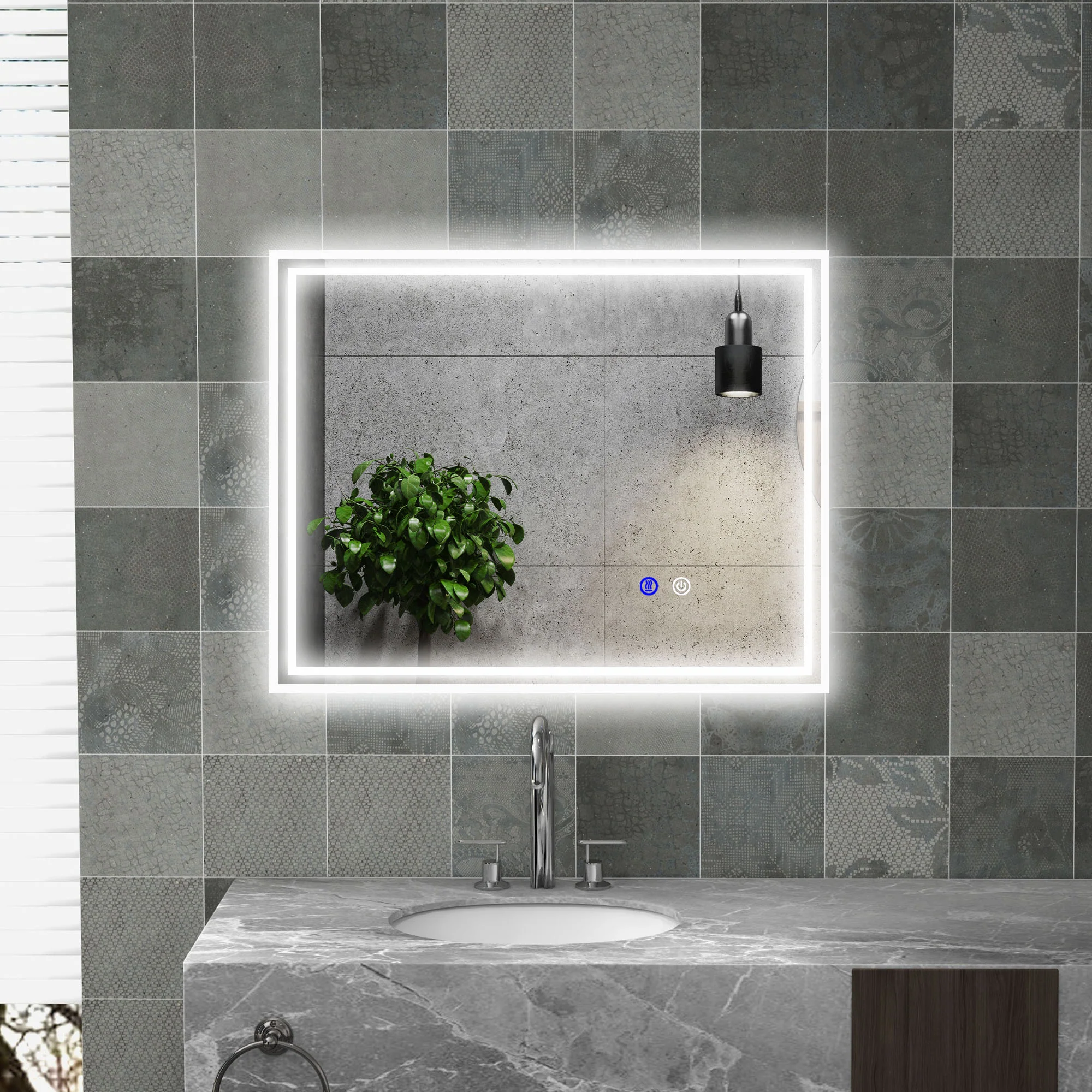 kleankin Dimmable Bathroom Mirror with LED Lights, 3 Colours, Defogging Film - Image 2