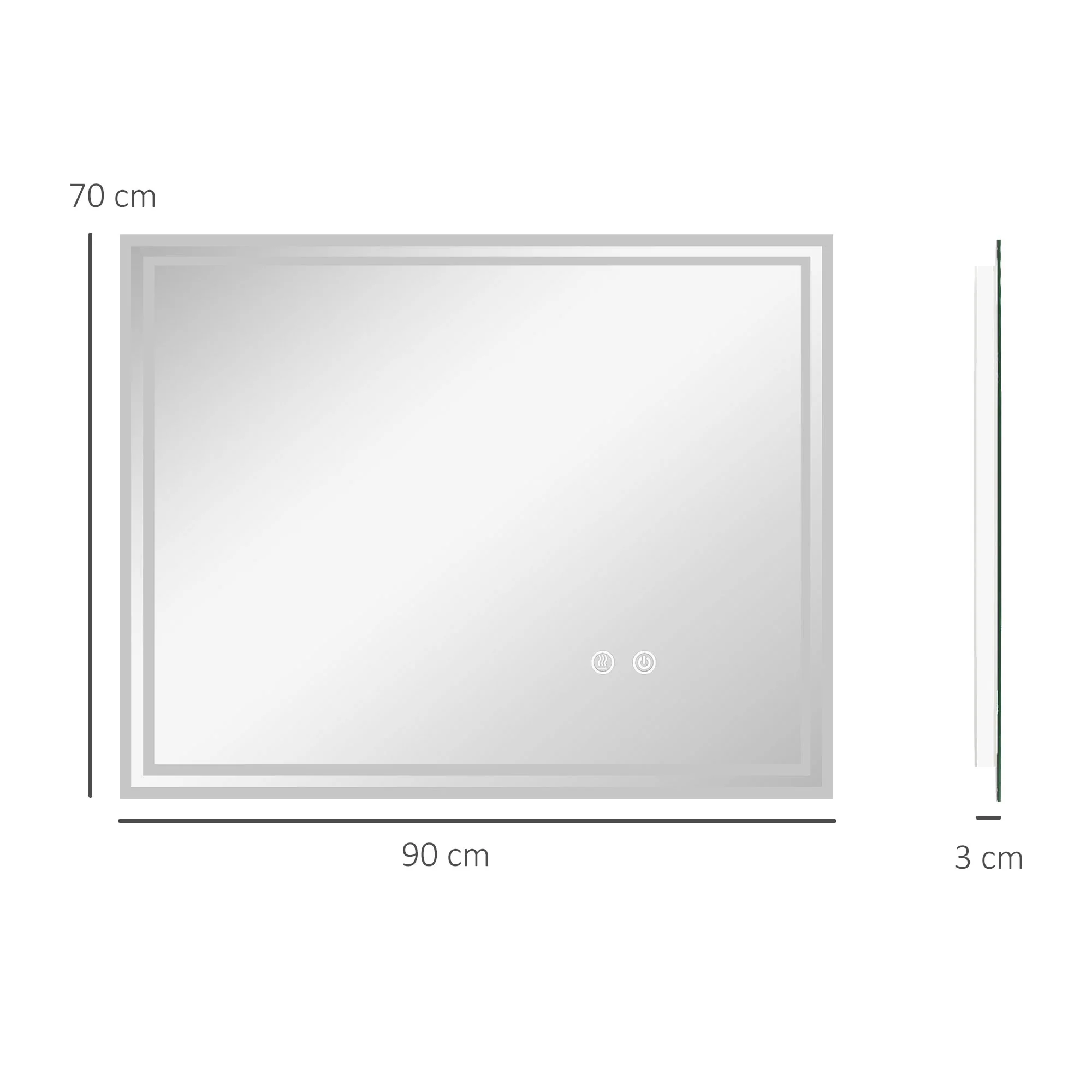 kleankin Dimmable Bathroom Mirror with LED Lights, 3 Colours, Defogging Film - Image 5