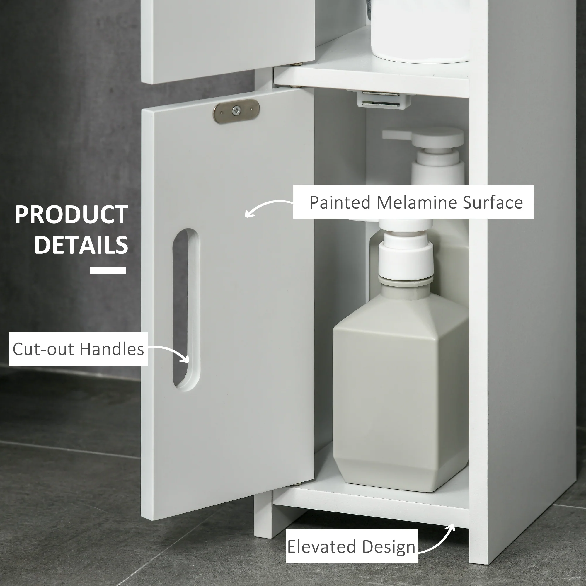 Kleankin Freestanding Bathroom Cabinet W/ Open Shelves 3 Cupboards, White - Image 4
