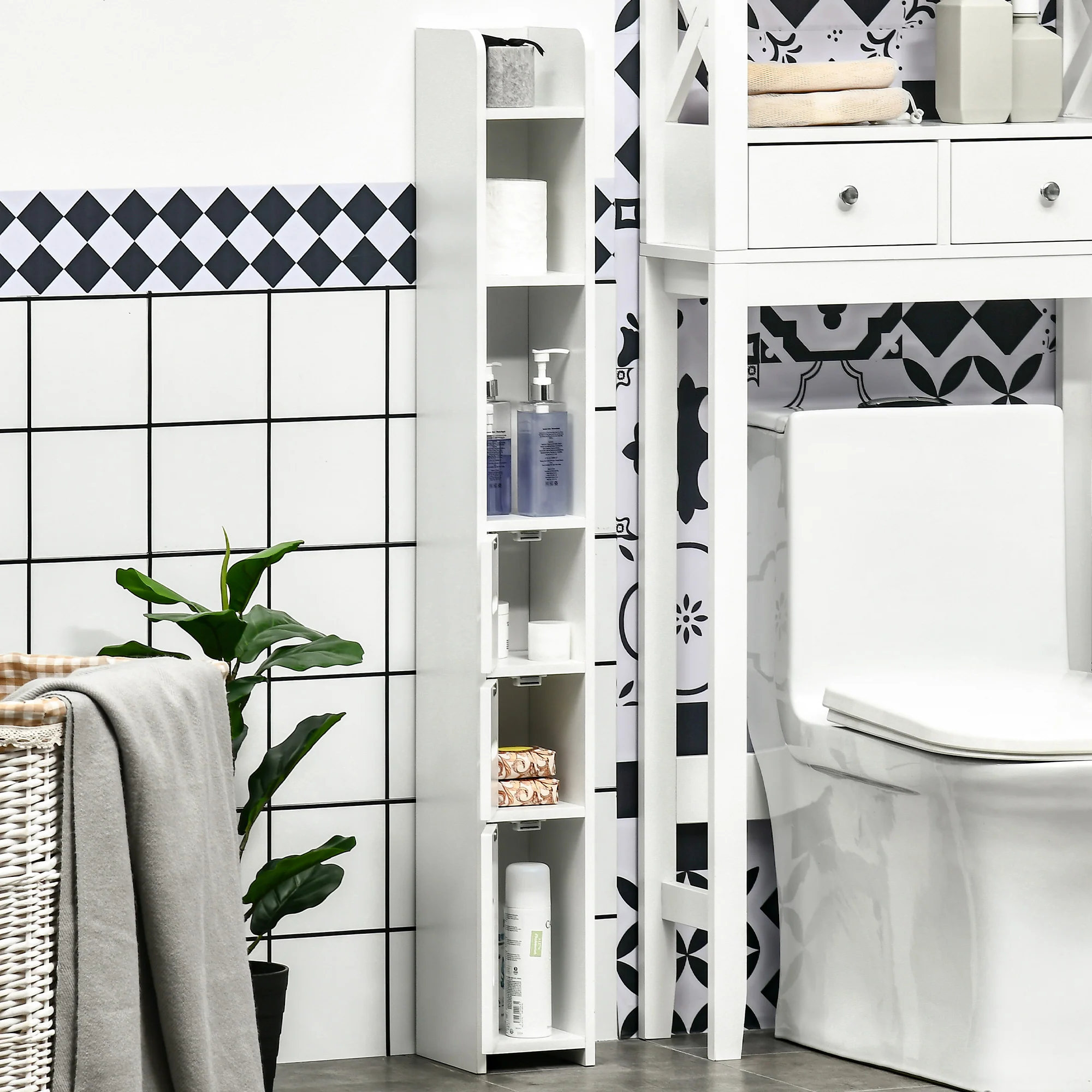 Kleankin Freestanding Bathroom Cabinet W/ Open Shelves 3 Cupboards, White - Image 7