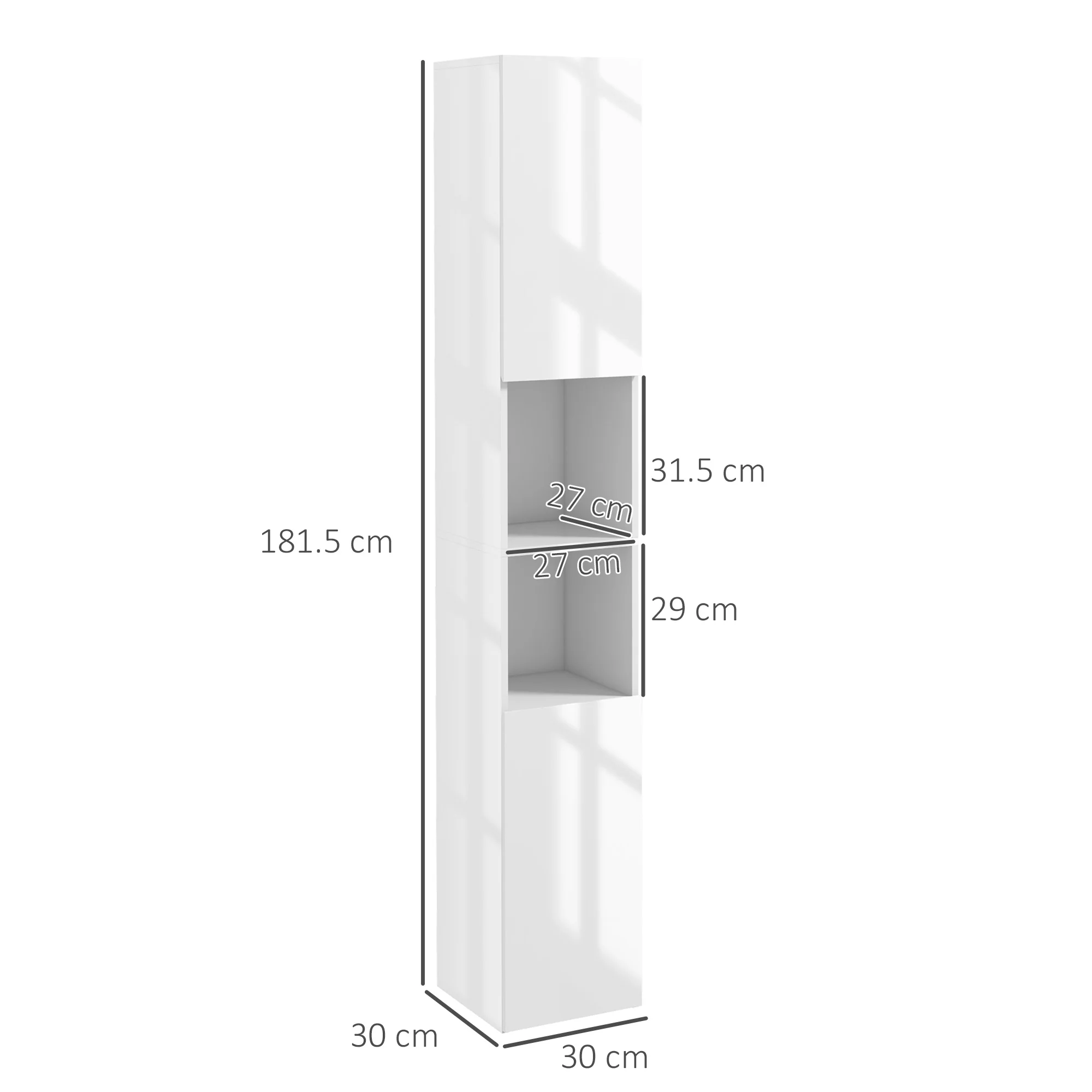 kleankin High Gloss Bathroom Floor Cabinet Storage Cupboard with Doors - Image 5