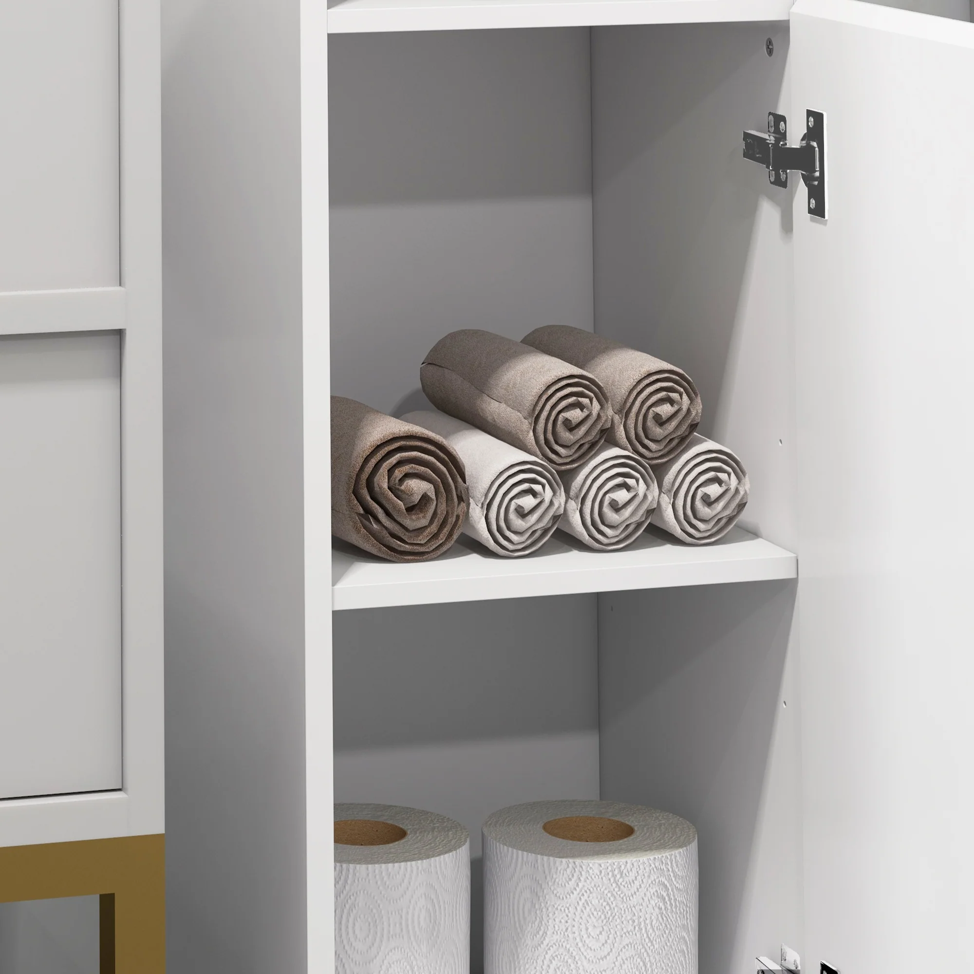 kleankin High Gloss Bathroom Floor Cabinet Storage Cupboard with Doors - Image 9