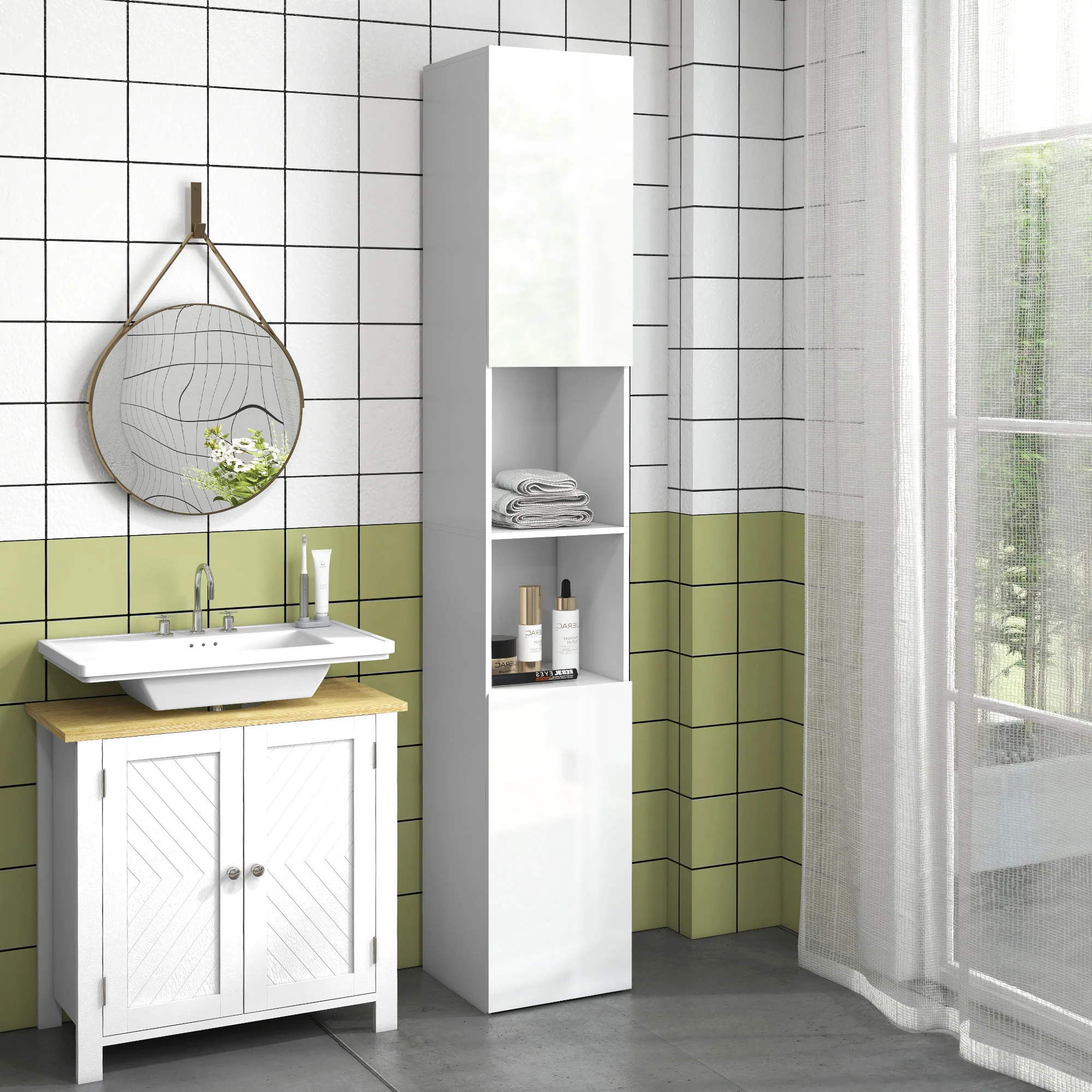 Kleankin High Gloss Bathroom Storage Cabinet With Adjustable Shelves White - Image 2