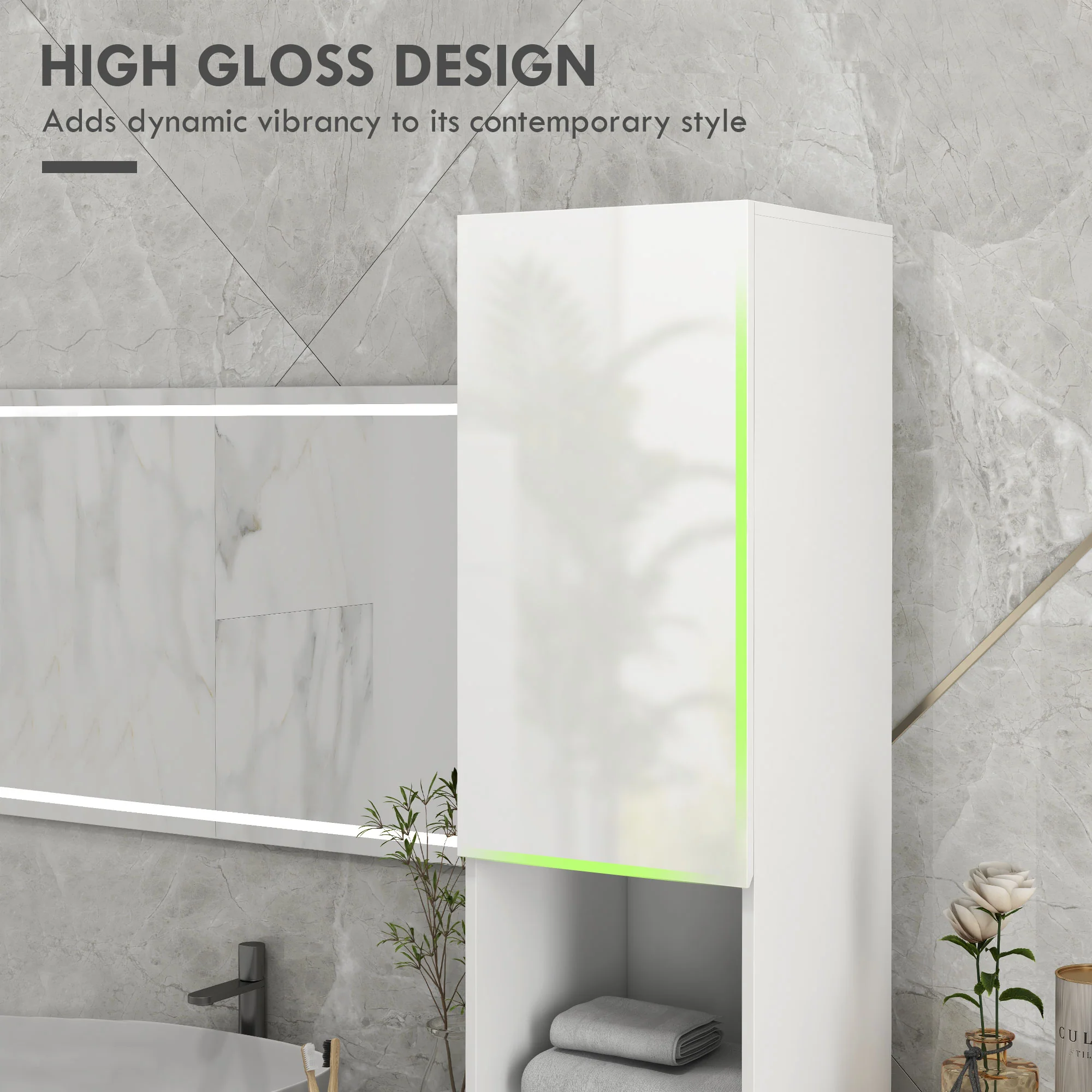 Kleankin High Gloss Bathroom Storage Cabinet With Adjustable Shelves White - Image 3