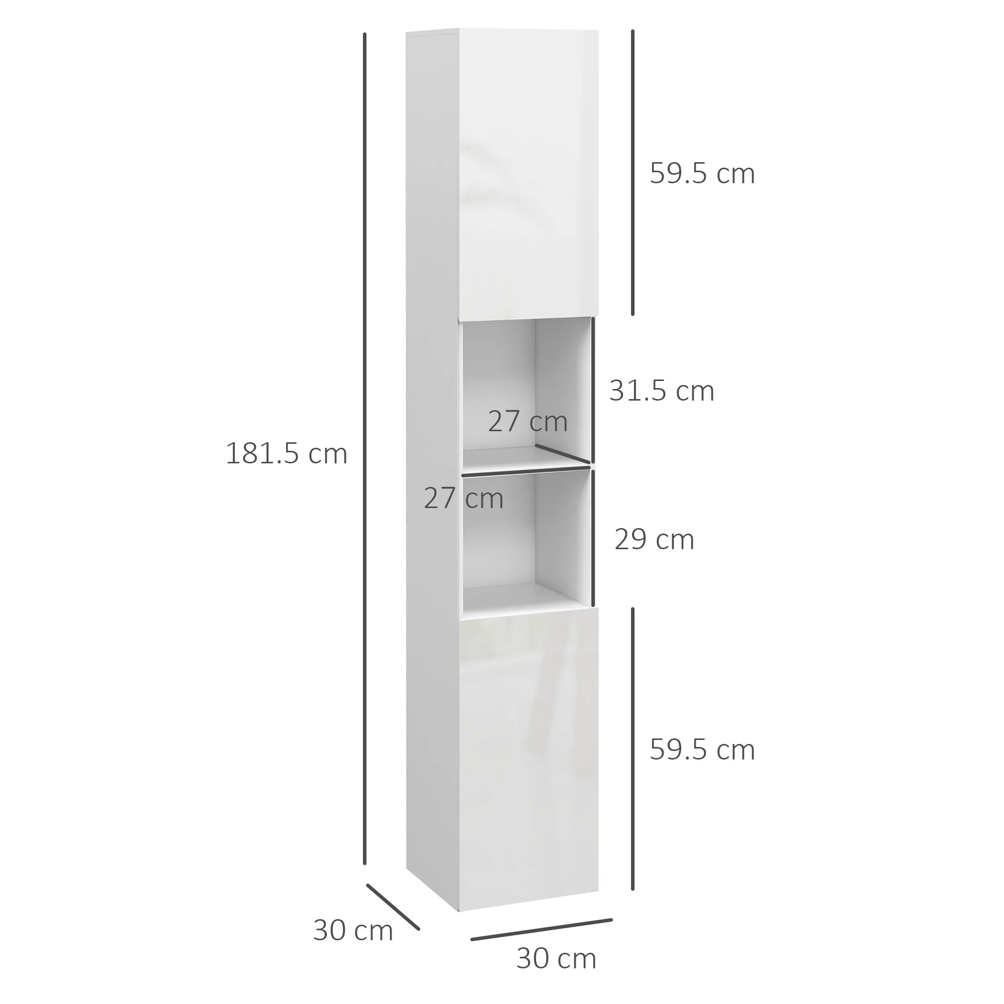 Kleankin High Gloss Bathroom Storage Cabinet With Adjustable Shelves White - Image 5
