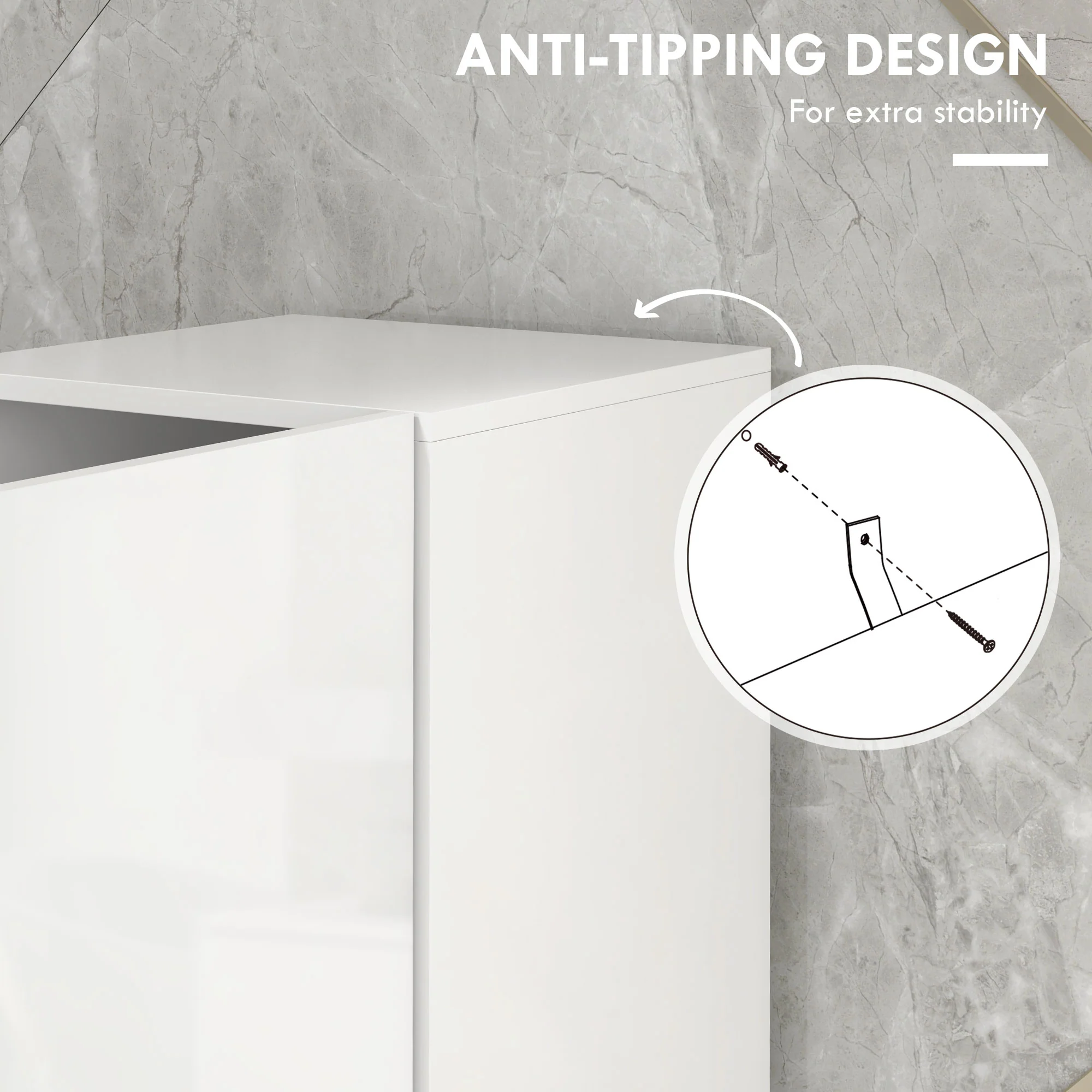 Kleankin High Gloss Bathroom Storage Cabinet With Adjustable Shelves White - Image 6