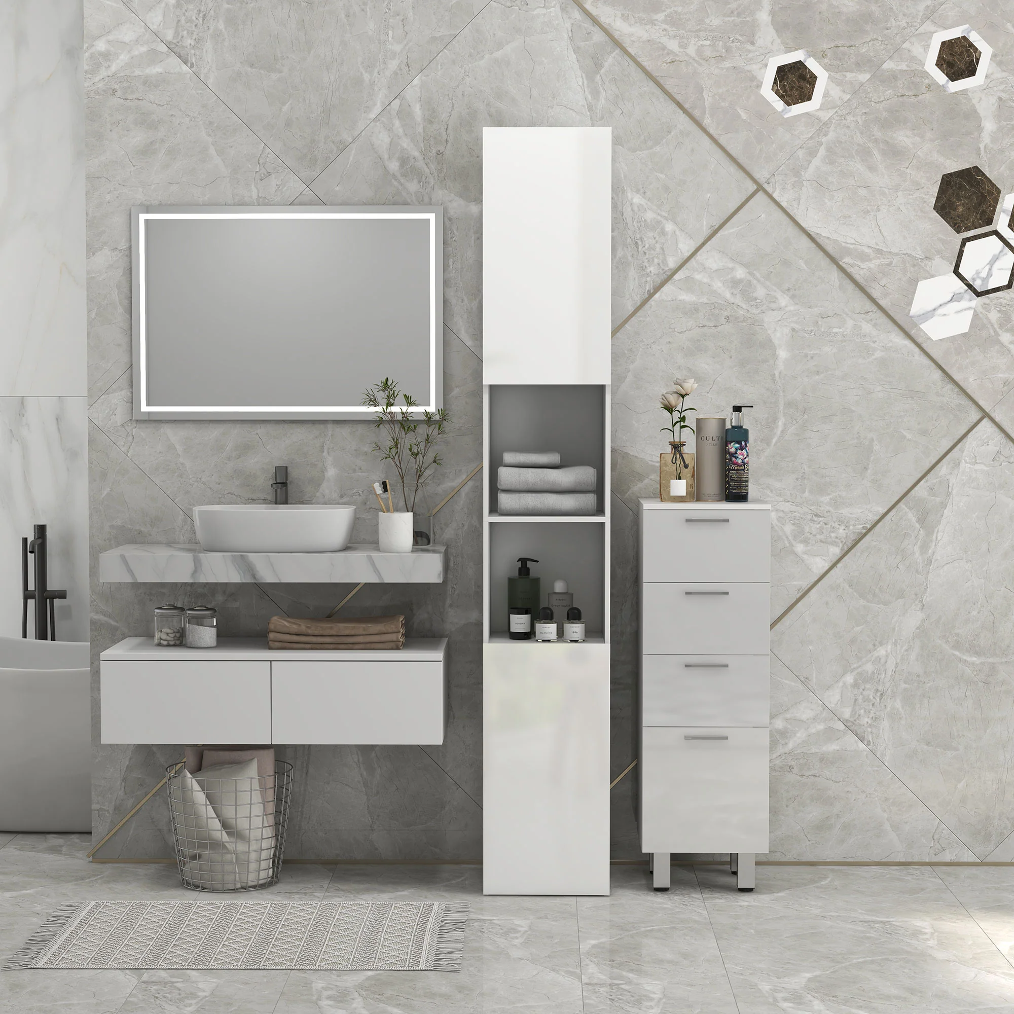Kleankin High Gloss Bathroom Storage Cabinet With Adjustable Shelves White - Image 7