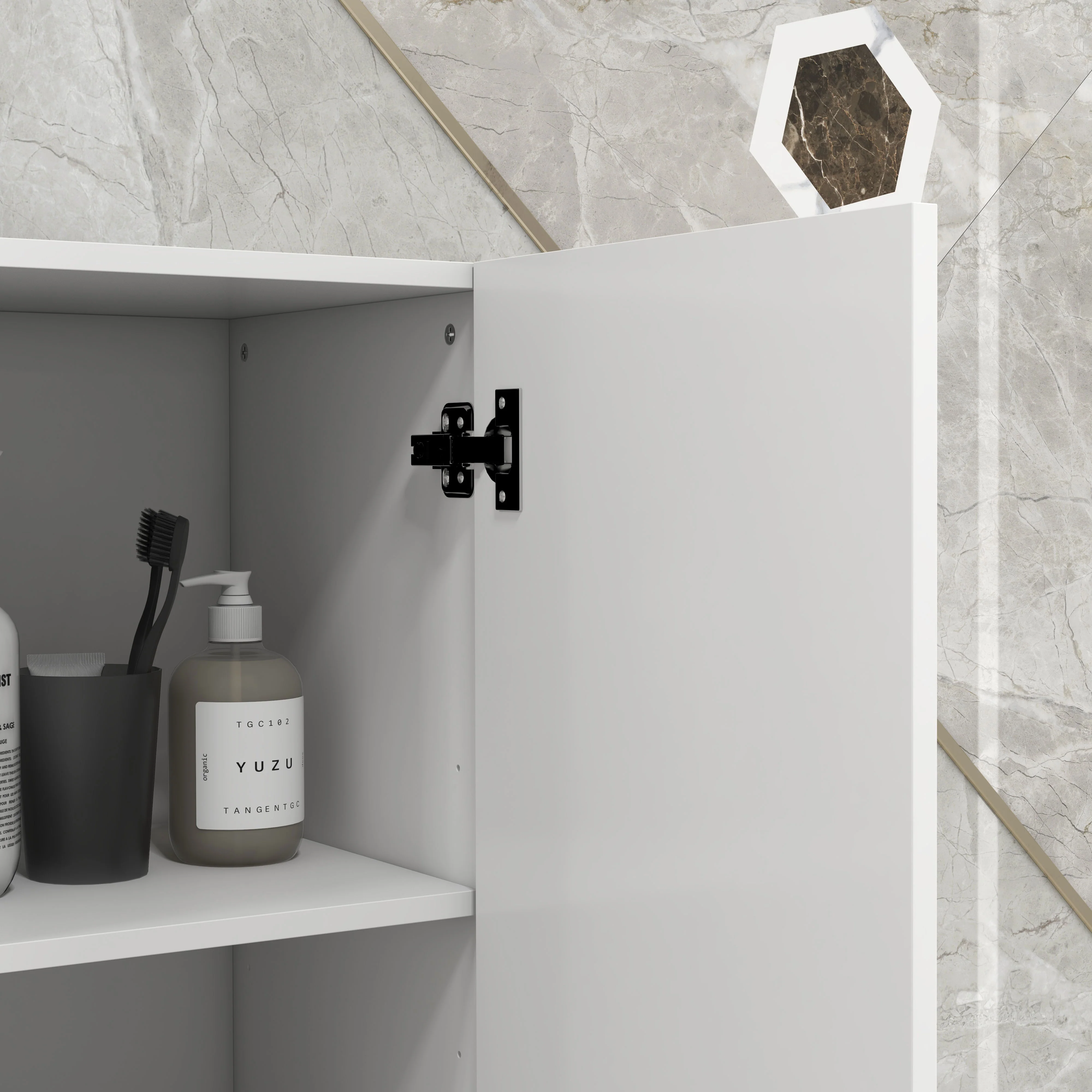 Kleankin High Gloss Bathroom Storage Cabinet With Adjustable Shelves White - Image 8