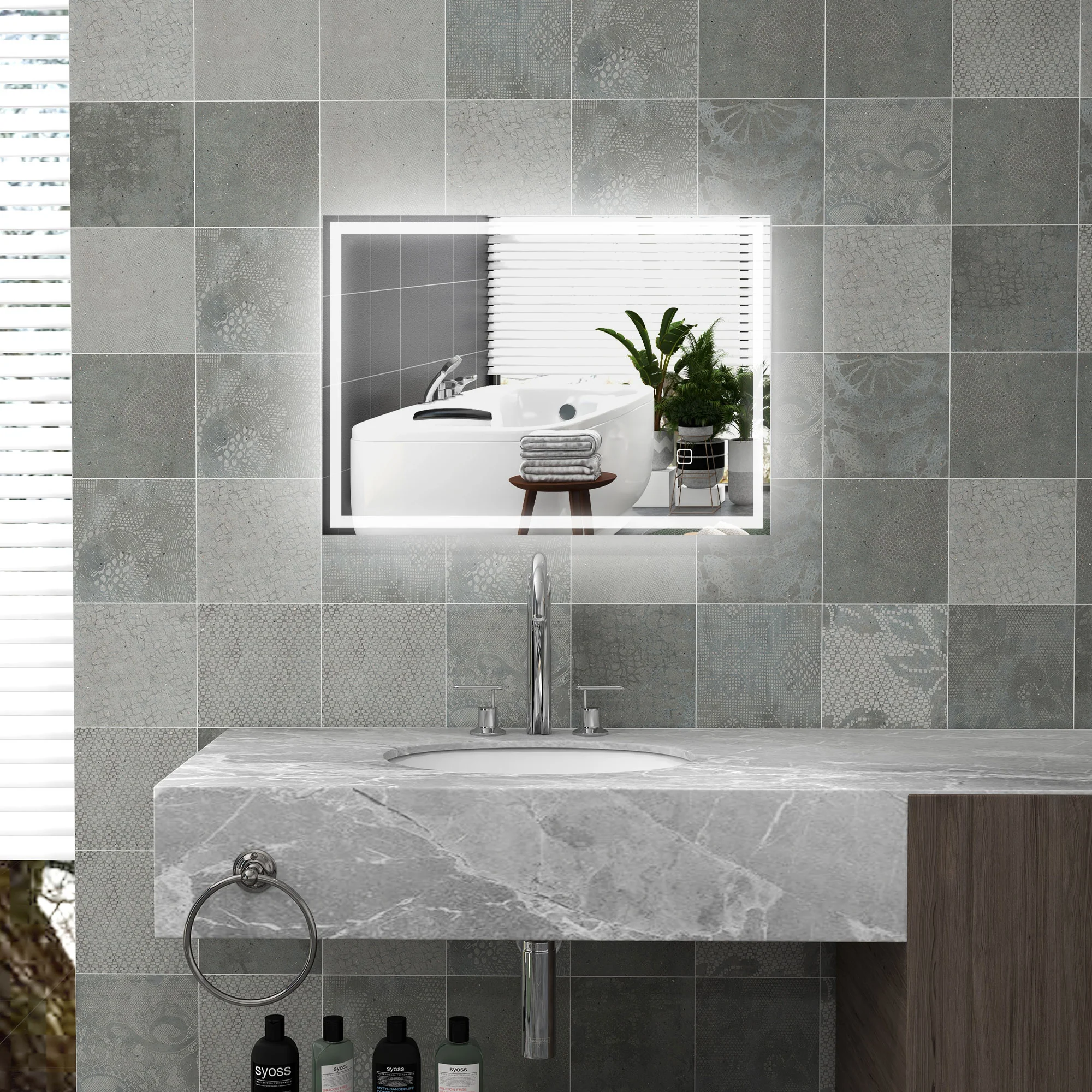 kleankin Illuminated Bathroom Mirror with LED Lights, 3 Colours, Defogging Film - Image 2