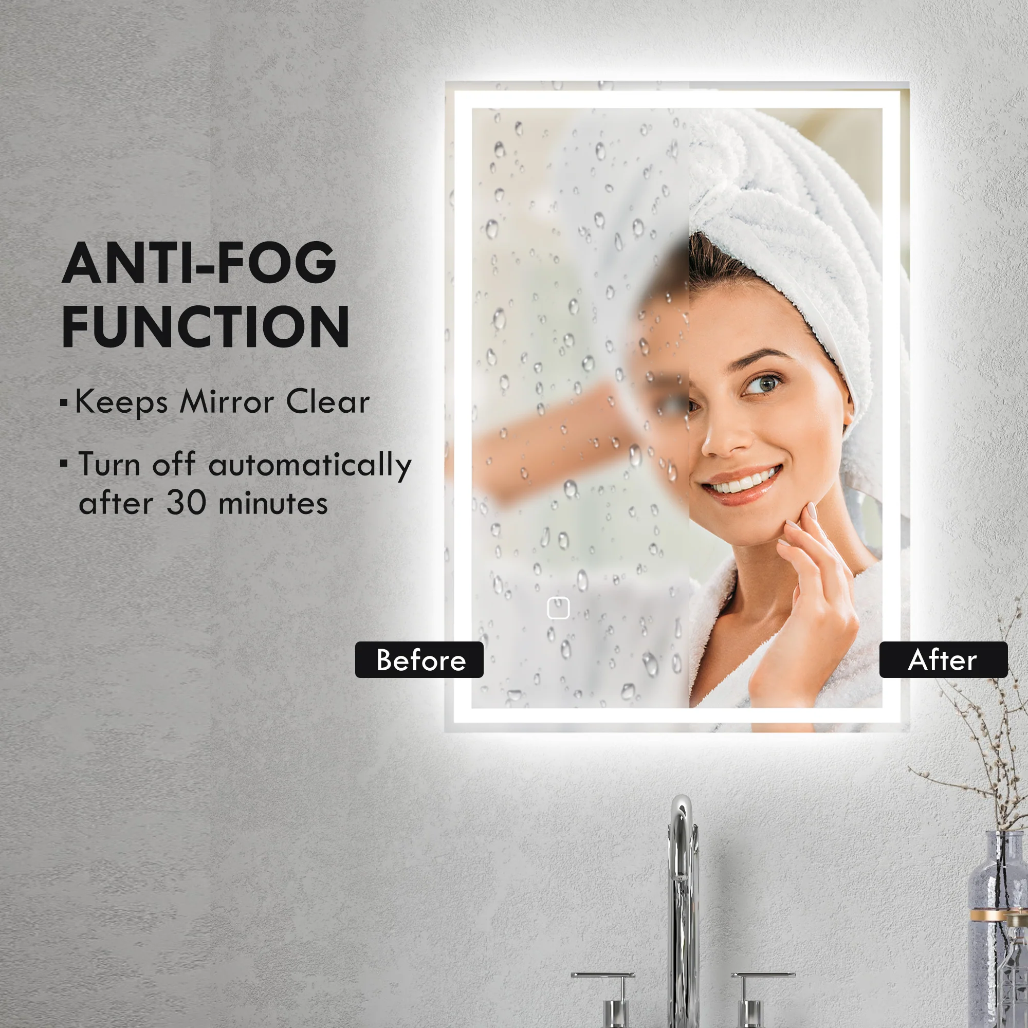 kleankin Illuminated Bathroom Mirror with LED Lights, 3 Colours, Defogging Film - Image 6