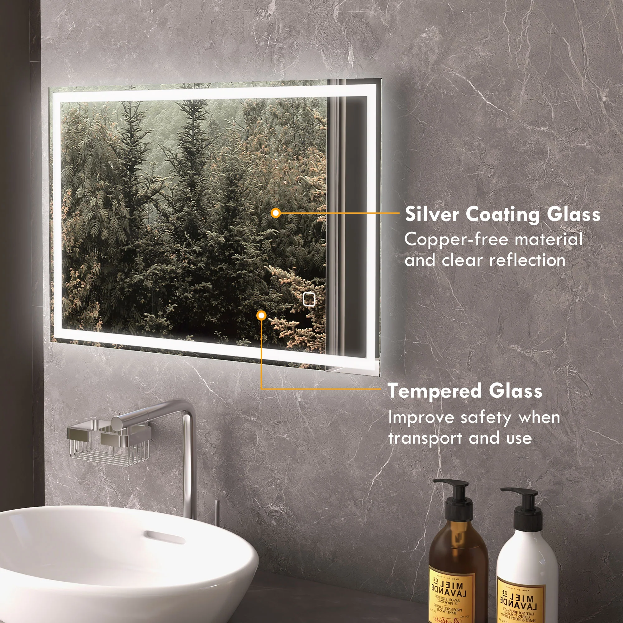 kleankin Illuminated Bathroom Mirror with LED Lights, 3 Colours, Defogging Film - Image 7