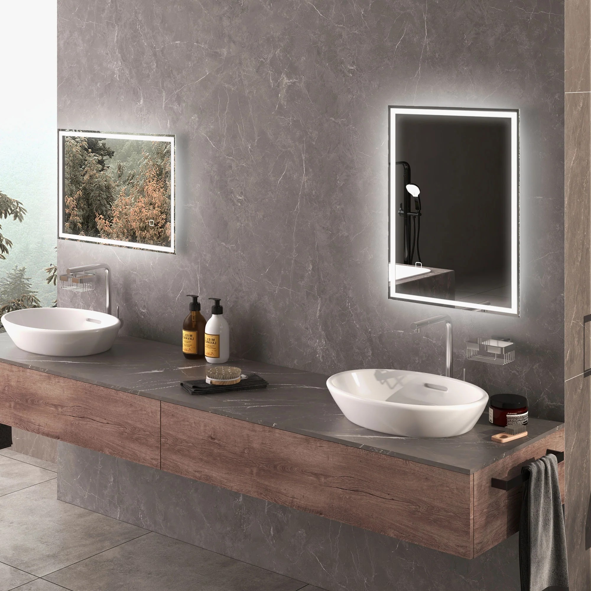 kleankin Illuminated Bathroom Mirror with LED Lights, 3 Colours, Defogging Film - Image 9