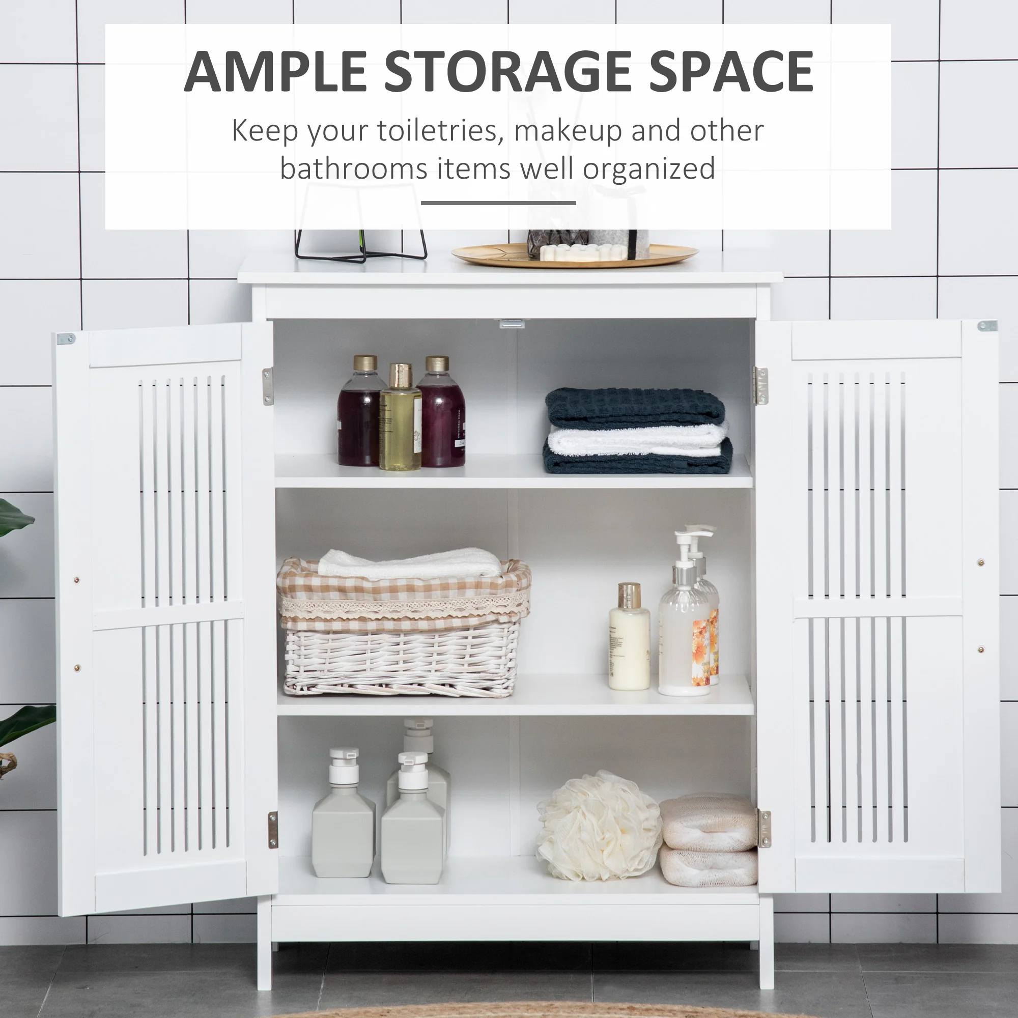 Kleankin Modern Bathroom Cabinet, Freestanding Floor Cabinet With Storage - Image 3
