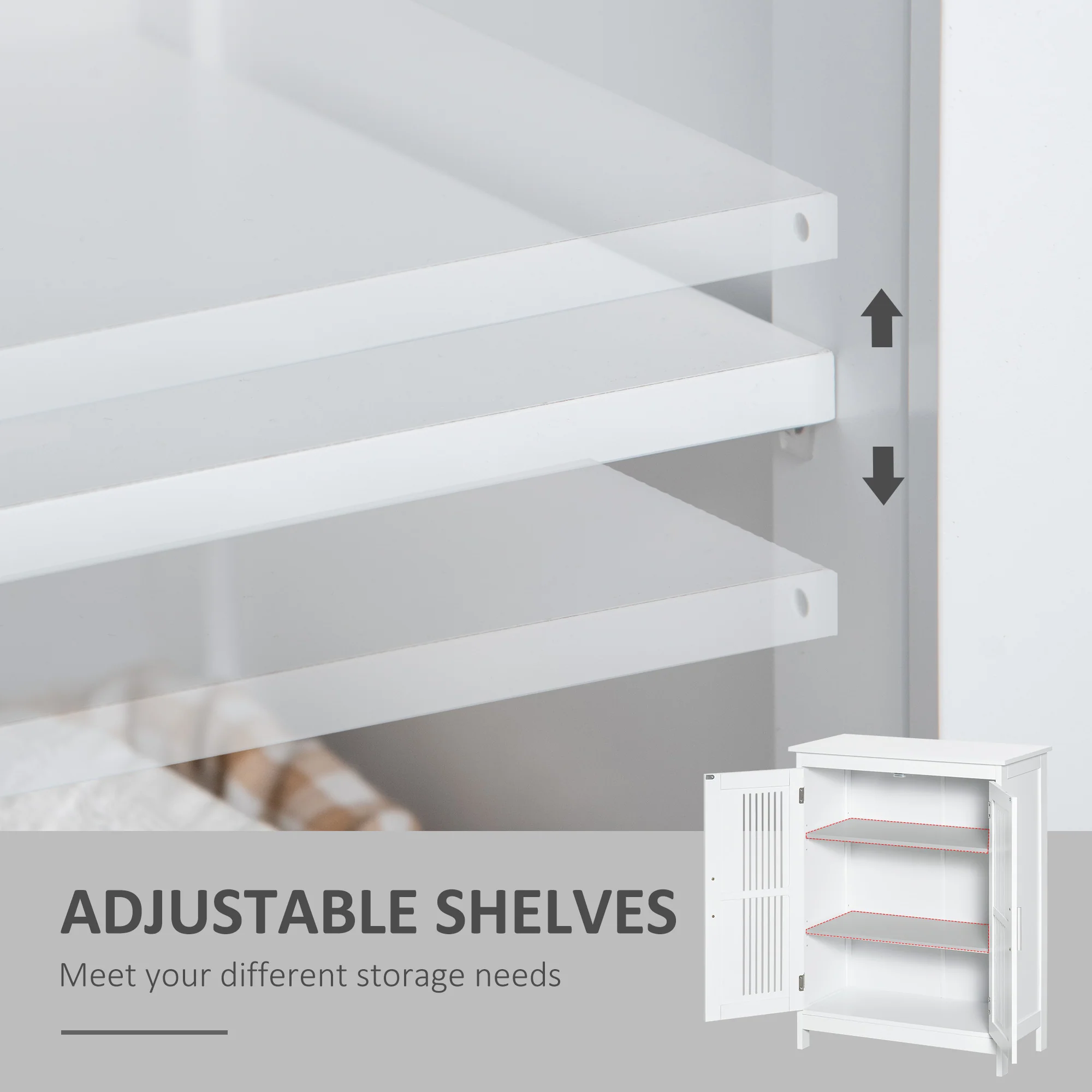 Kleankin Modern Bathroom Cabinet, Freestanding Floor Cabinet With Storage - Image 4
