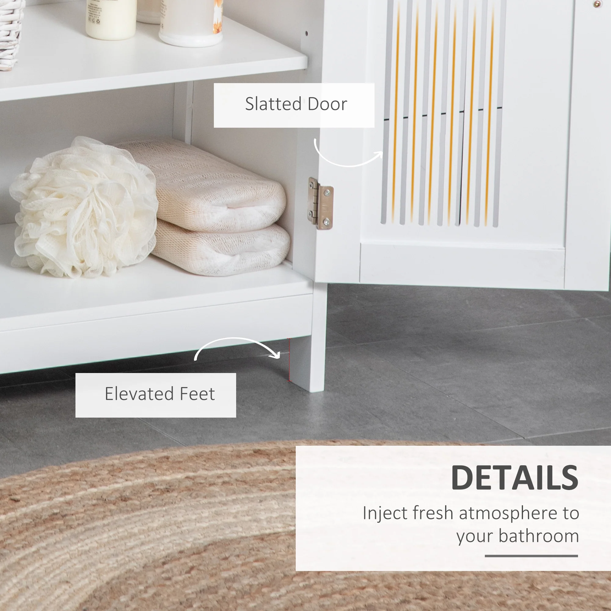 Kleankin Modern Bathroom Cabinet, Freestanding Floor Cabinet With Storage - Image 6