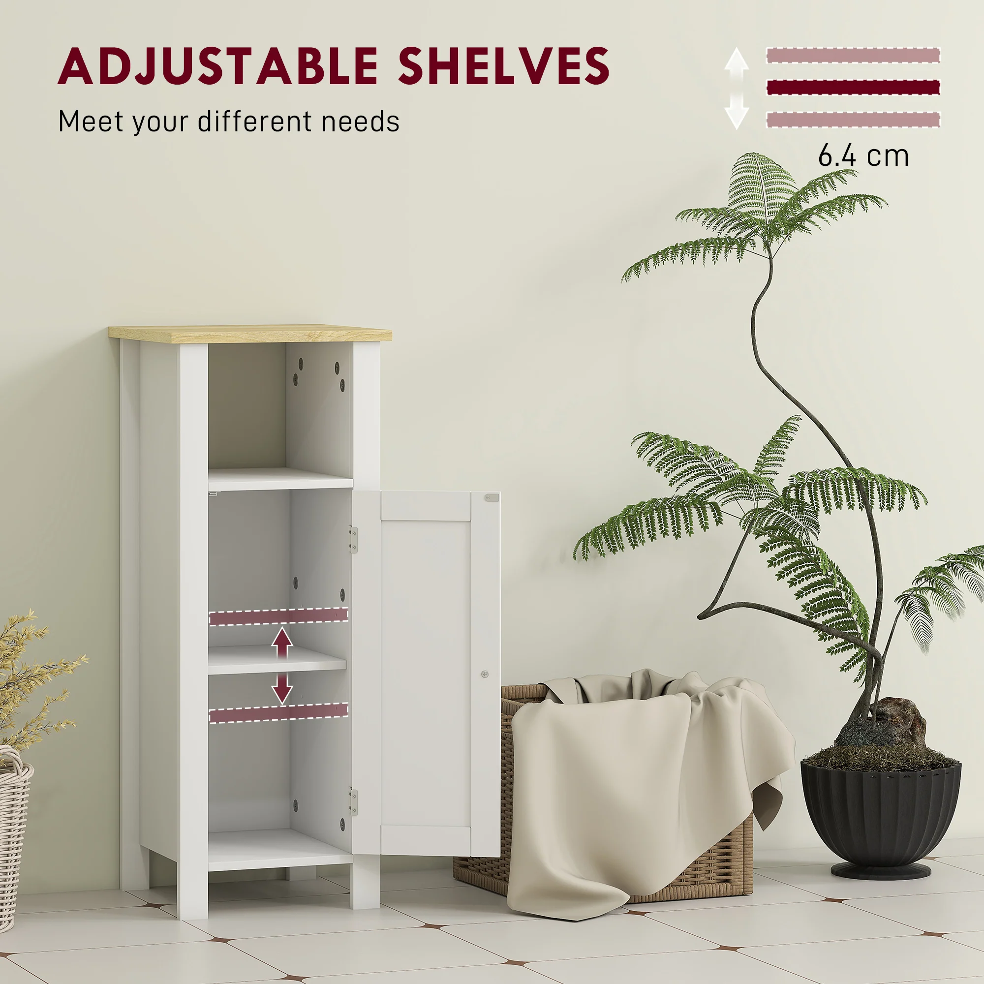 kleankin Narrow Bathroom Storage Cabinet with Open Shelf, White - Image 4