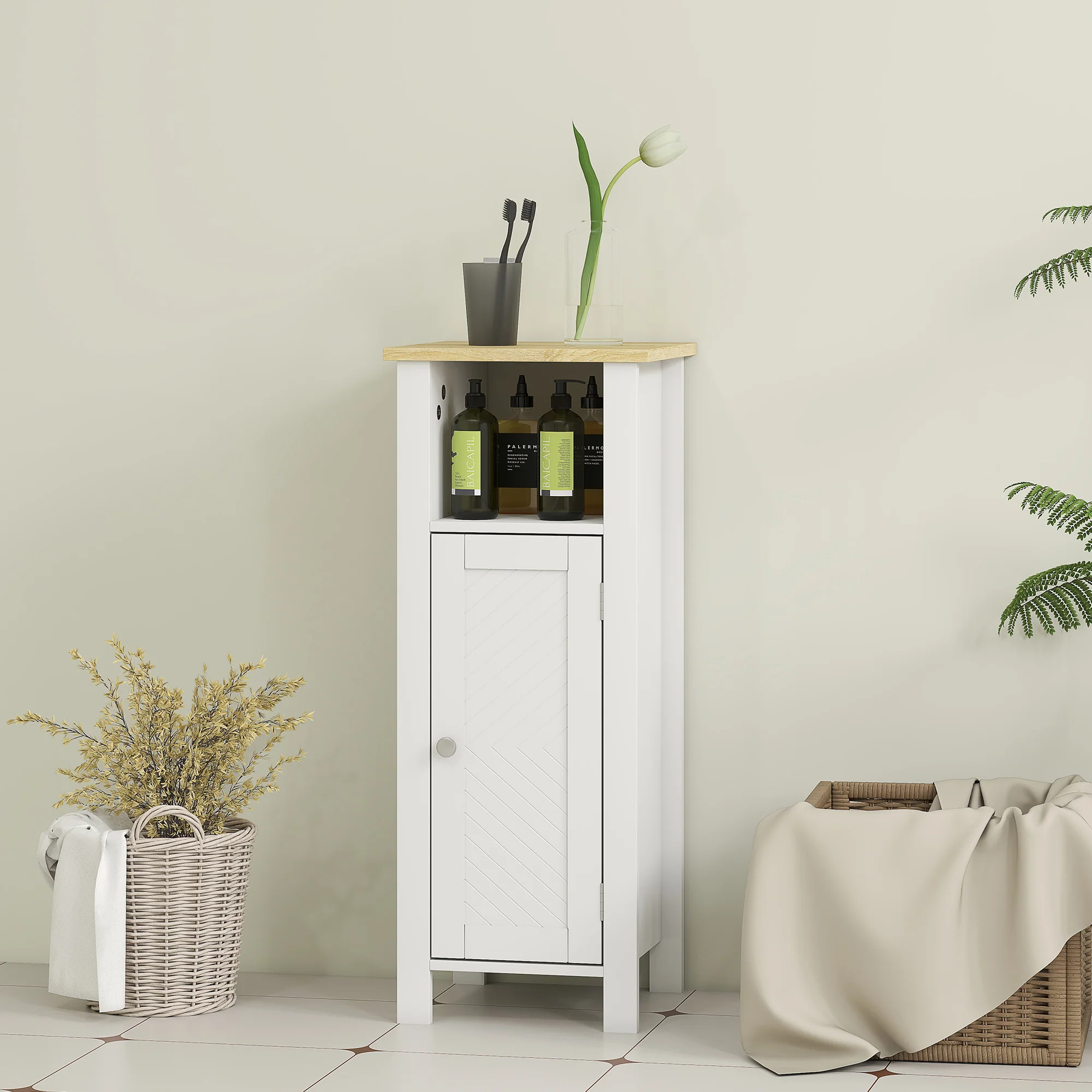 kleankin Narrow Bathroom Storage Cabinet with Open Shelf, White - Image 7