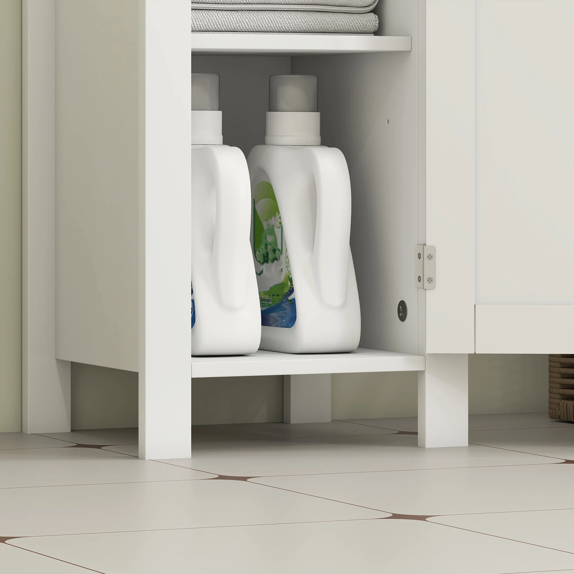 kleankin Narrow Bathroom Storage Cabinet with Open Shelf, White - Image 9
