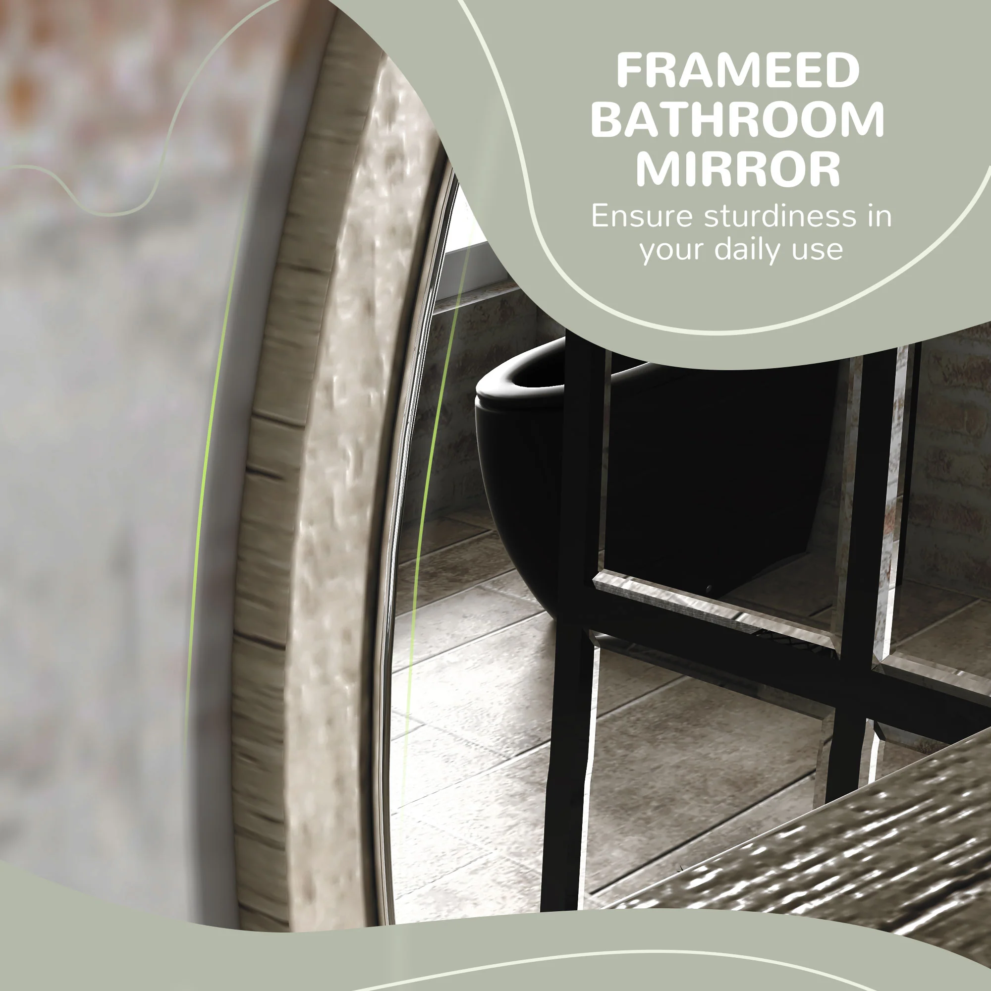 Kleankin Round Mirror For Wall Makeup Mirror With Shelf Grey Wood Effect - Image 5