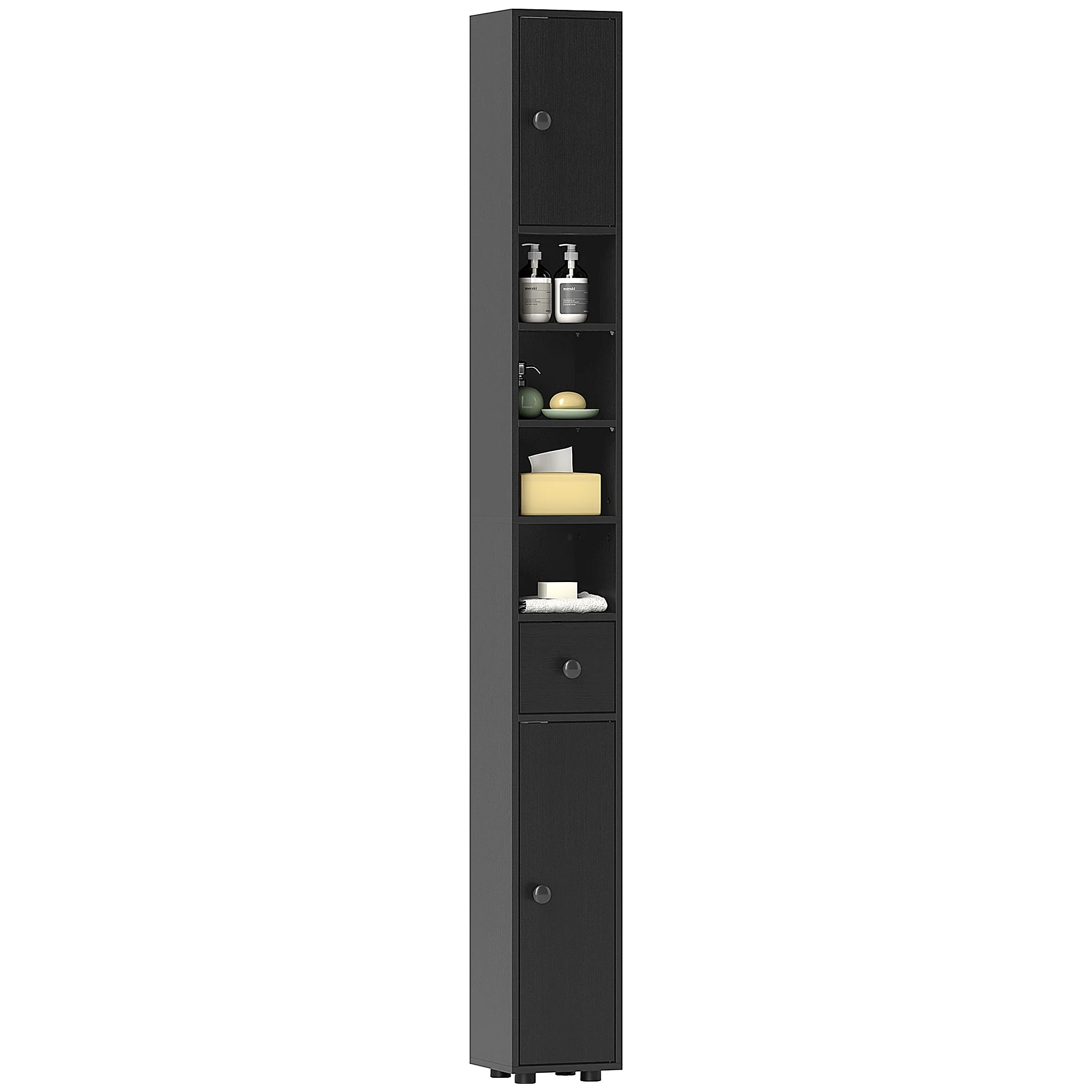 kleankin Slim Bathroom Cabinet, Toilet Roll Storage w/ Open Shelves, Black