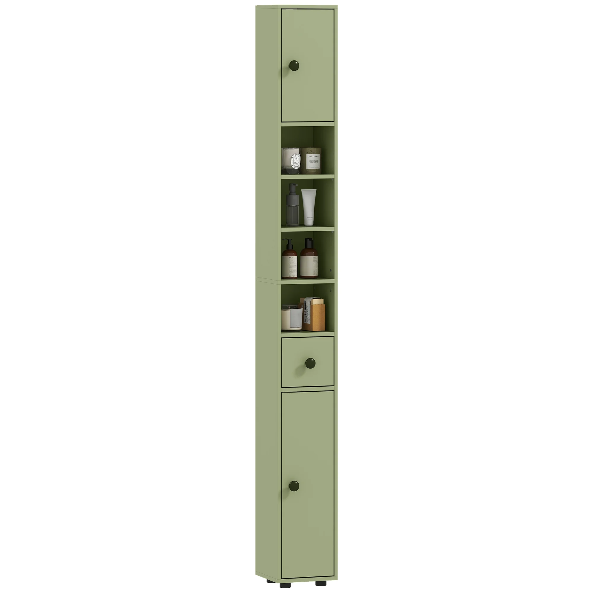 Kleankin Slim Bathroom Cabinet, Toilet Roll Storage W/ Open Shelves, Green