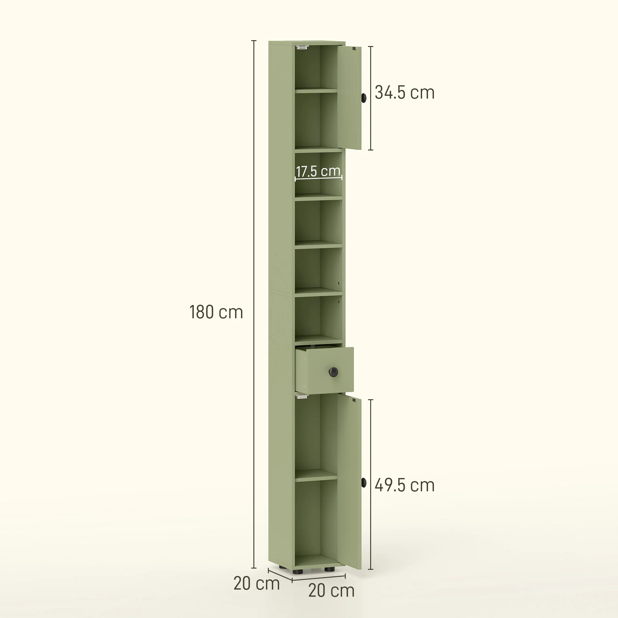 Kleankin Slim Bathroom Cabinet, Toilet Roll Storage W/ Open Shelves, Green - Image 5