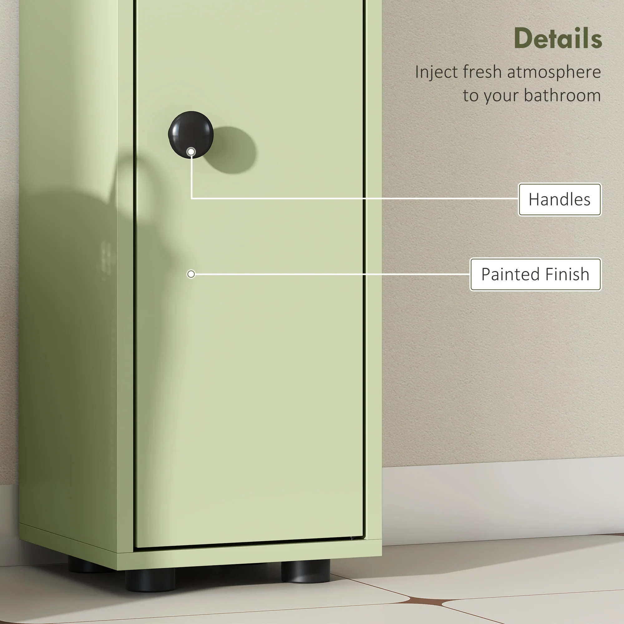 Kleankin Slim Bathroom Cabinet, Toilet Roll Storage W/ Open Shelves, Green - Image 6