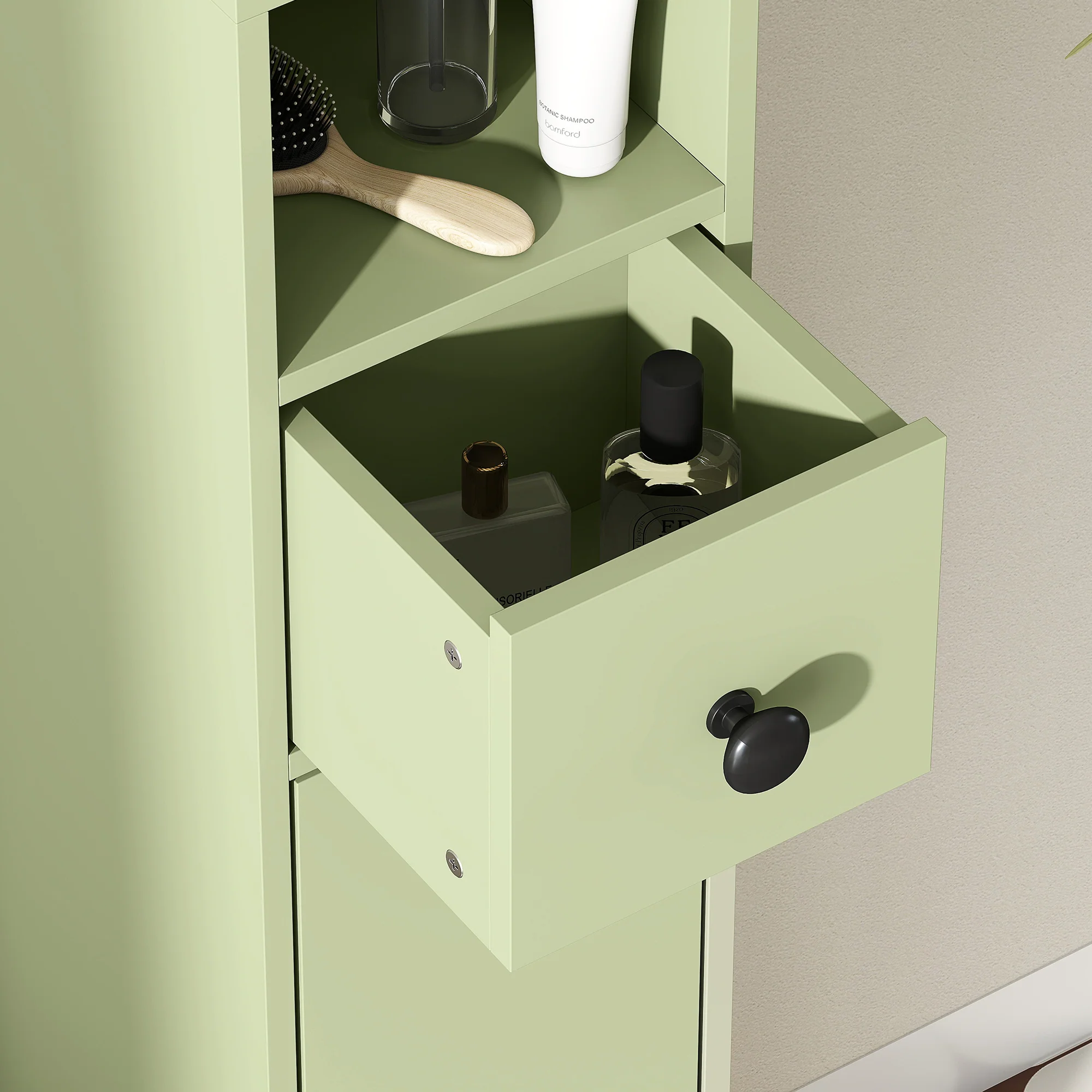 Kleankin Slim Bathroom Cabinet, Toilet Roll Storage W/ Open Shelves, Green - Image 9