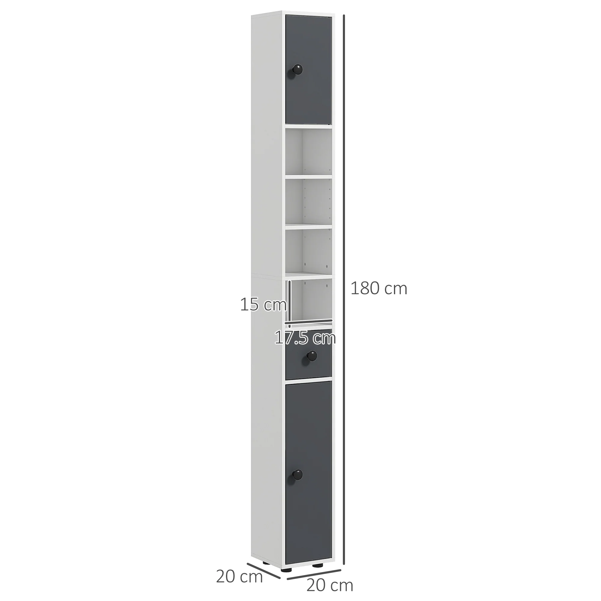 Kleankin Slim Bathroom Cabinet, Toilet Roll Storage W/ Open Shelves, Grey - Image 5