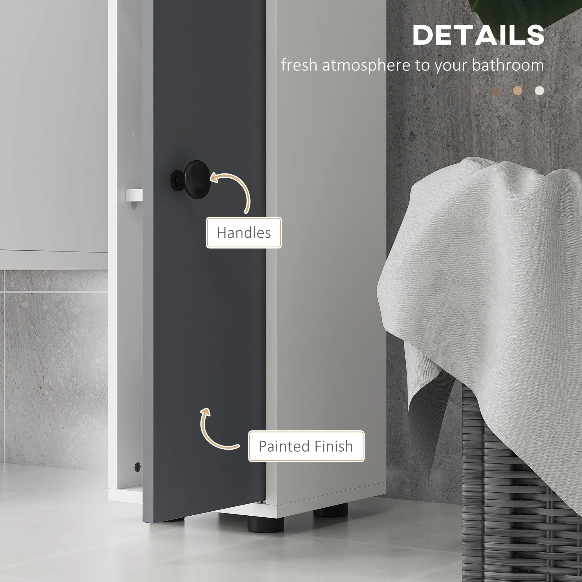 Kleankin Slim Bathroom Cabinet, Toilet Roll Storage W/ Open Shelves, Grey - Image 6