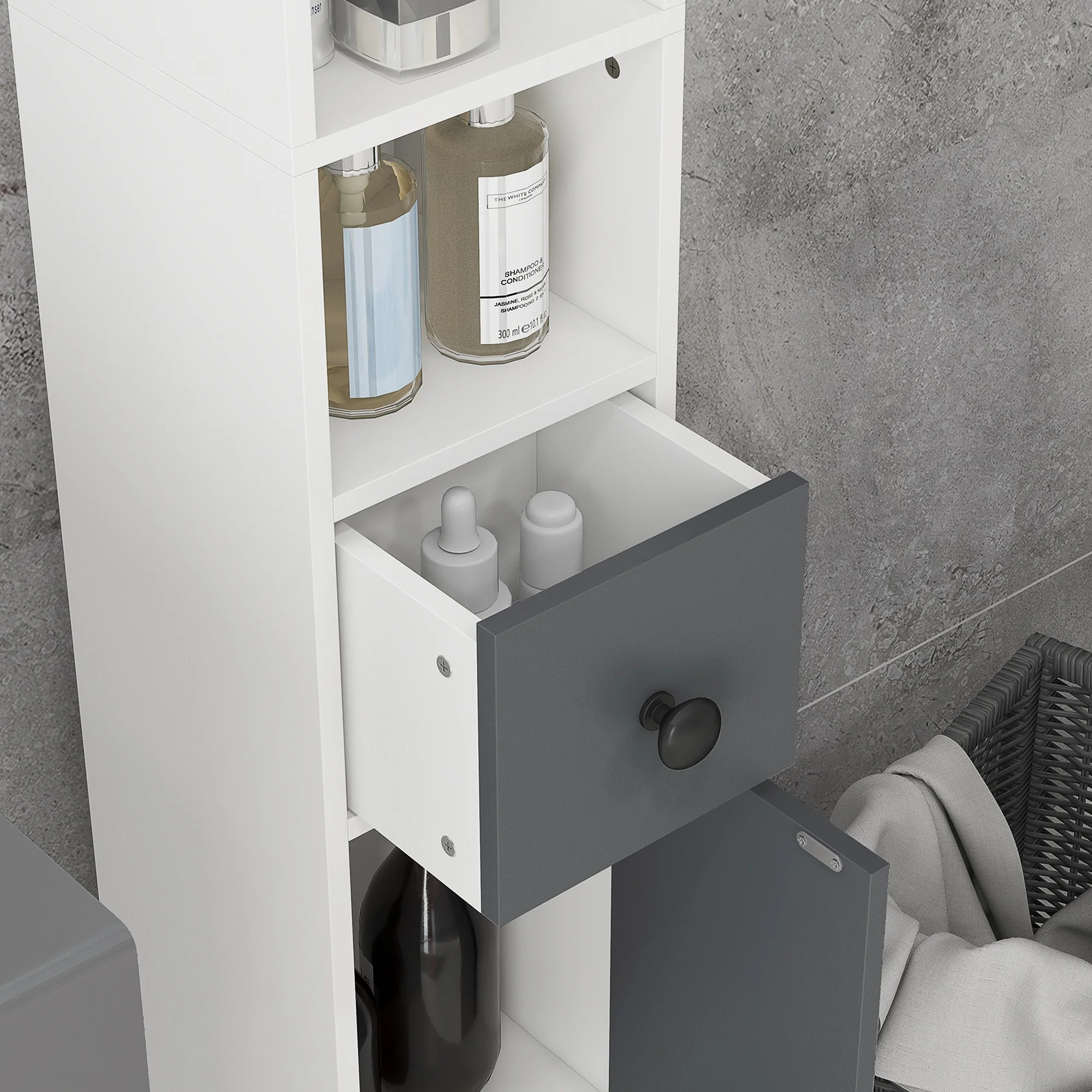 Kleankin Slim Bathroom Cabinet, Toilet Roll Storage W/ Open Shelves, Grey - Image 8