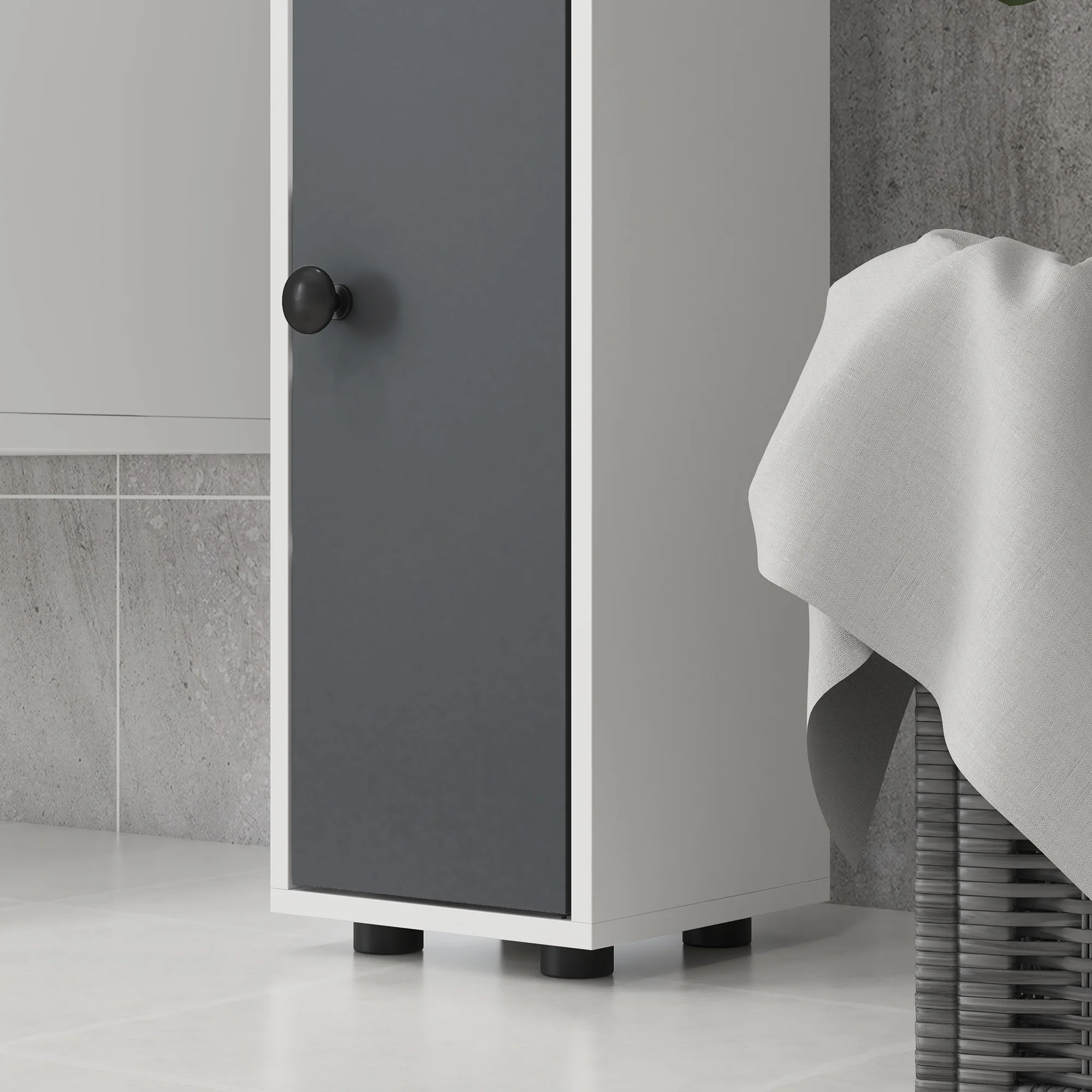 Kleankin Slim Bathroom Cabinet, Toilet Roll Storage W/ Open Shelves, Grey - Image 9