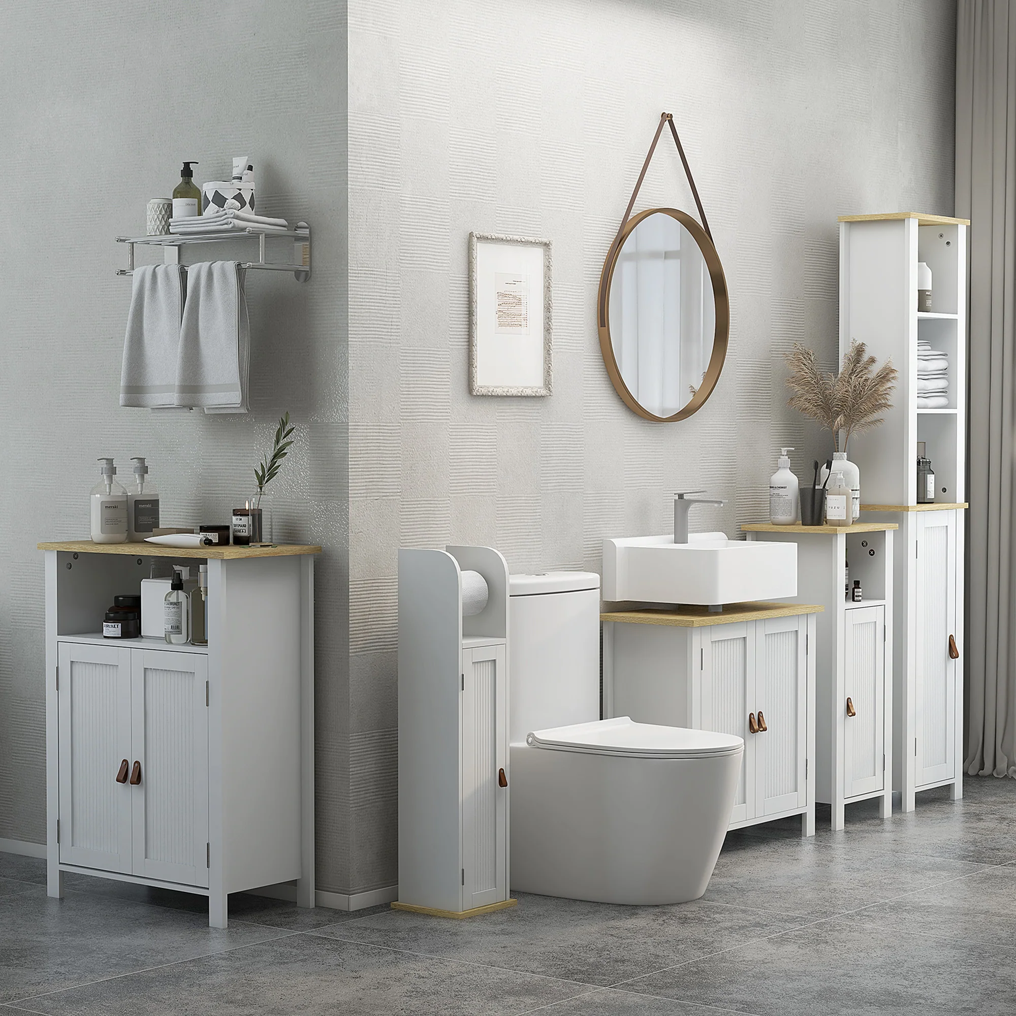 kleankin Slim Bathroom Storage Unit with Adjustable Shelf, White - Image 2