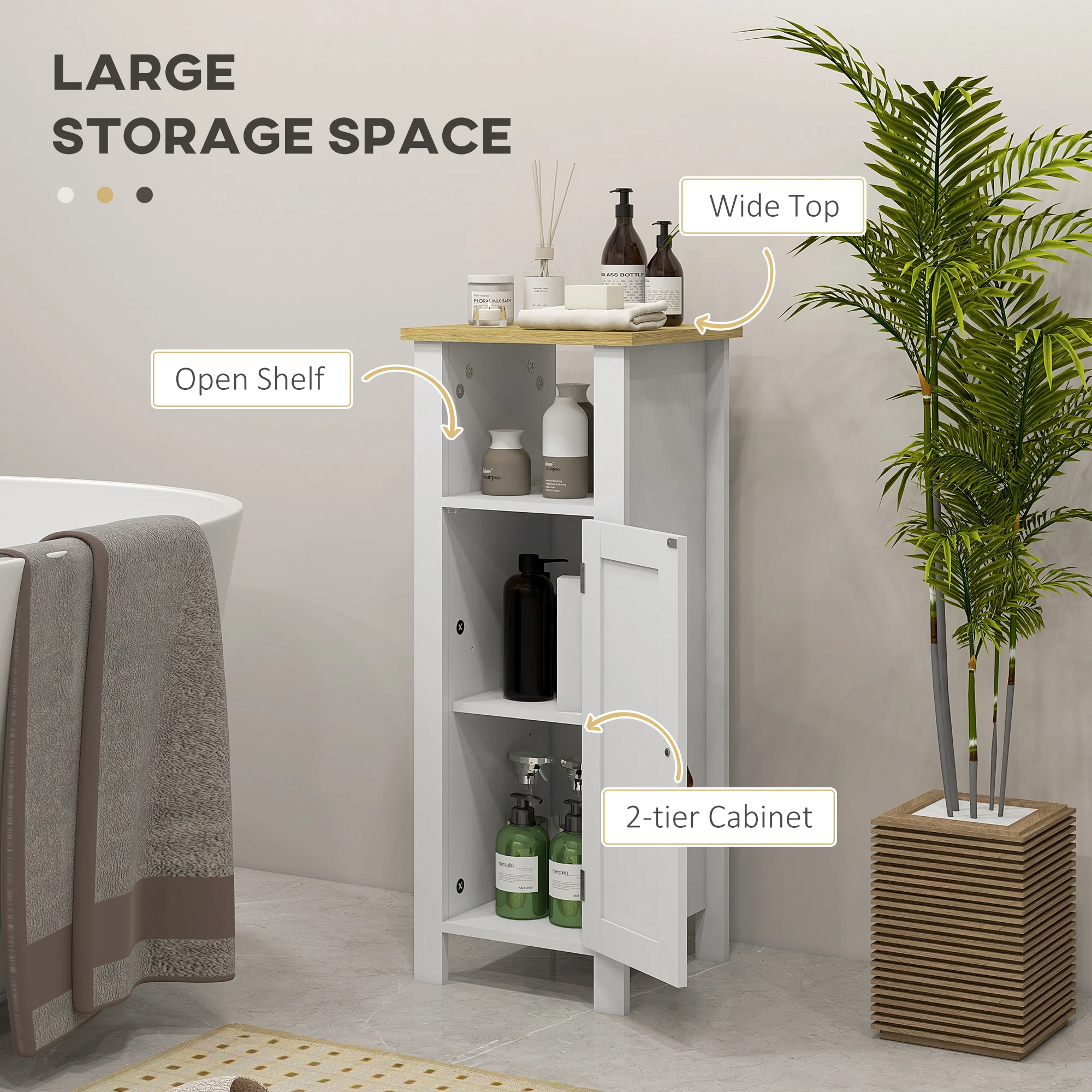 kleankin Slim Bathroom Storage Unit with Adjustable Shelf, White - Image 3
