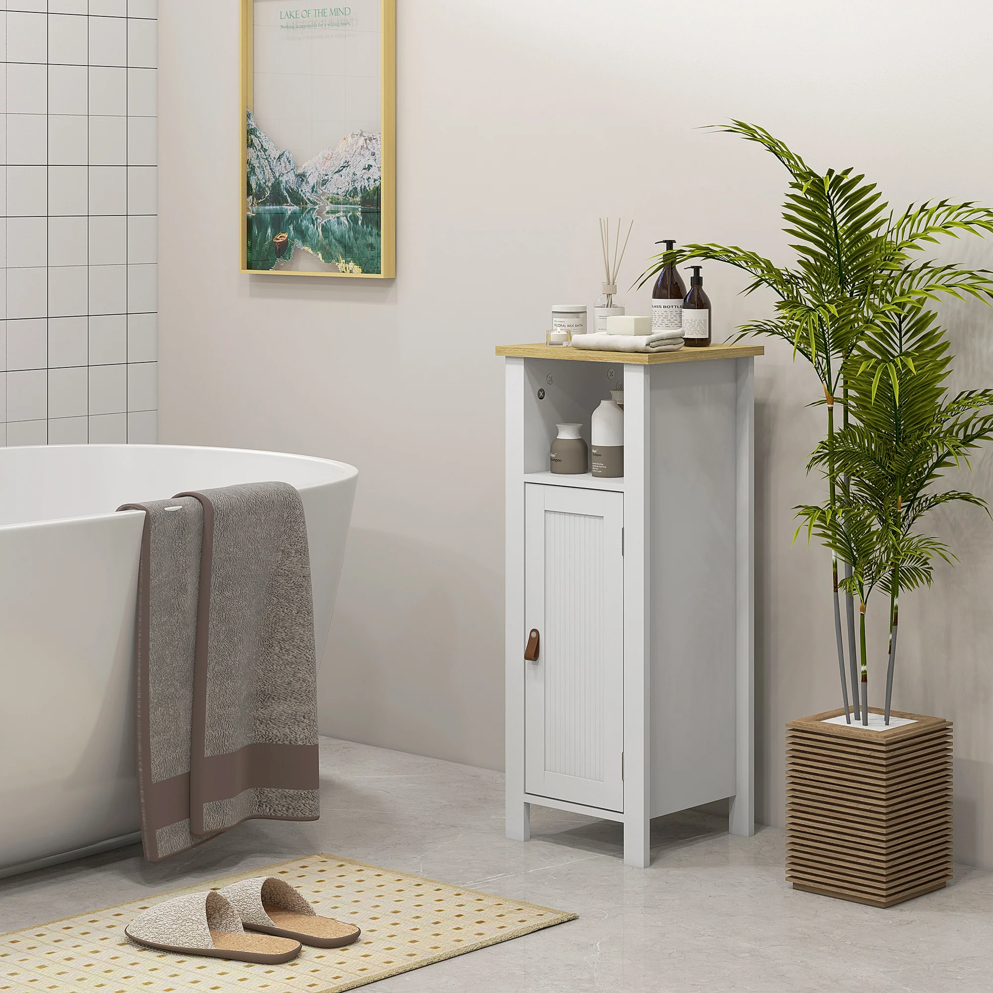 kleankin Slim Bathroom Storage Unit with Adjustable Shelf, White - Image 6
