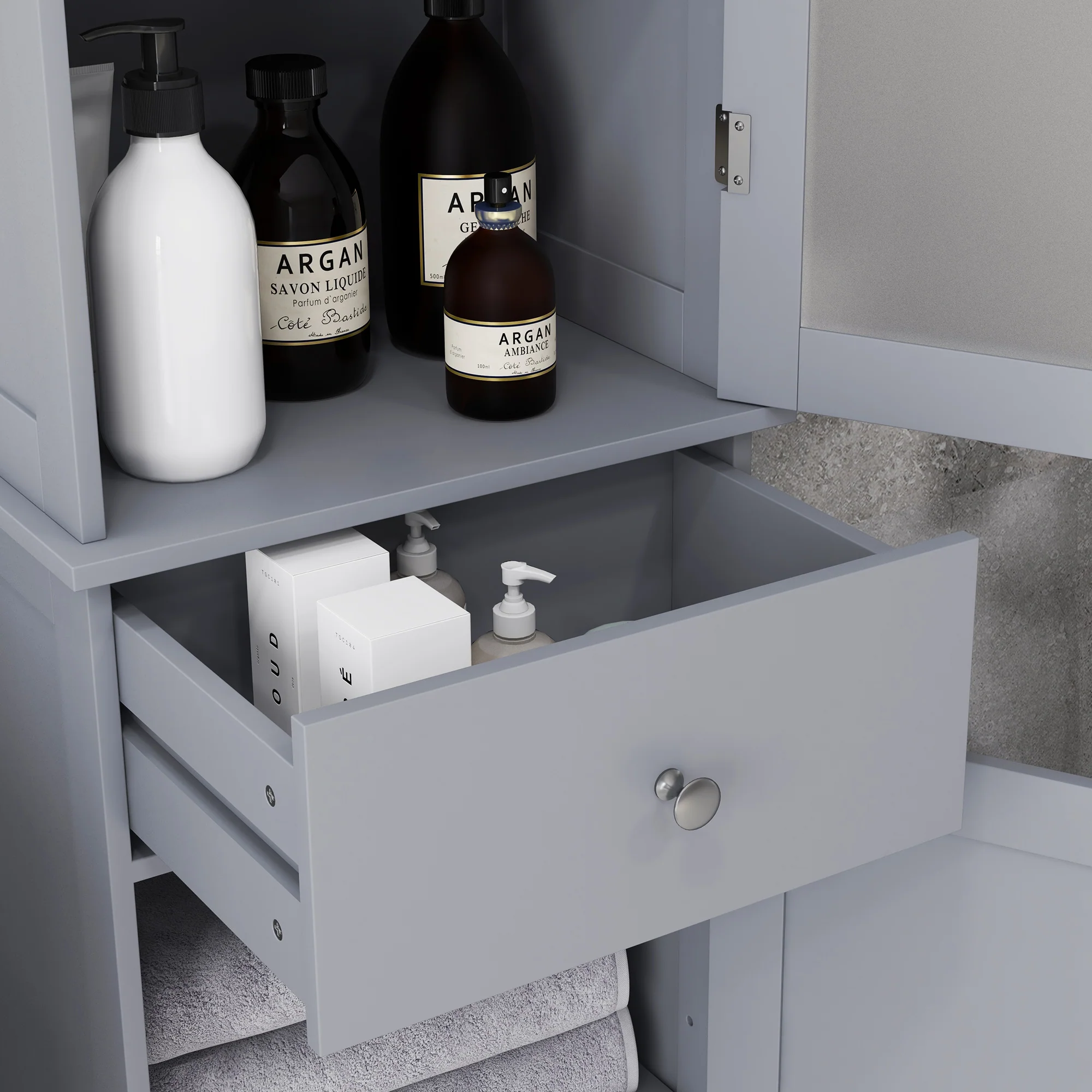 Kleankin Storage Cabinet Organizer Tower With Shelves & Drawer, Grey - Image 8