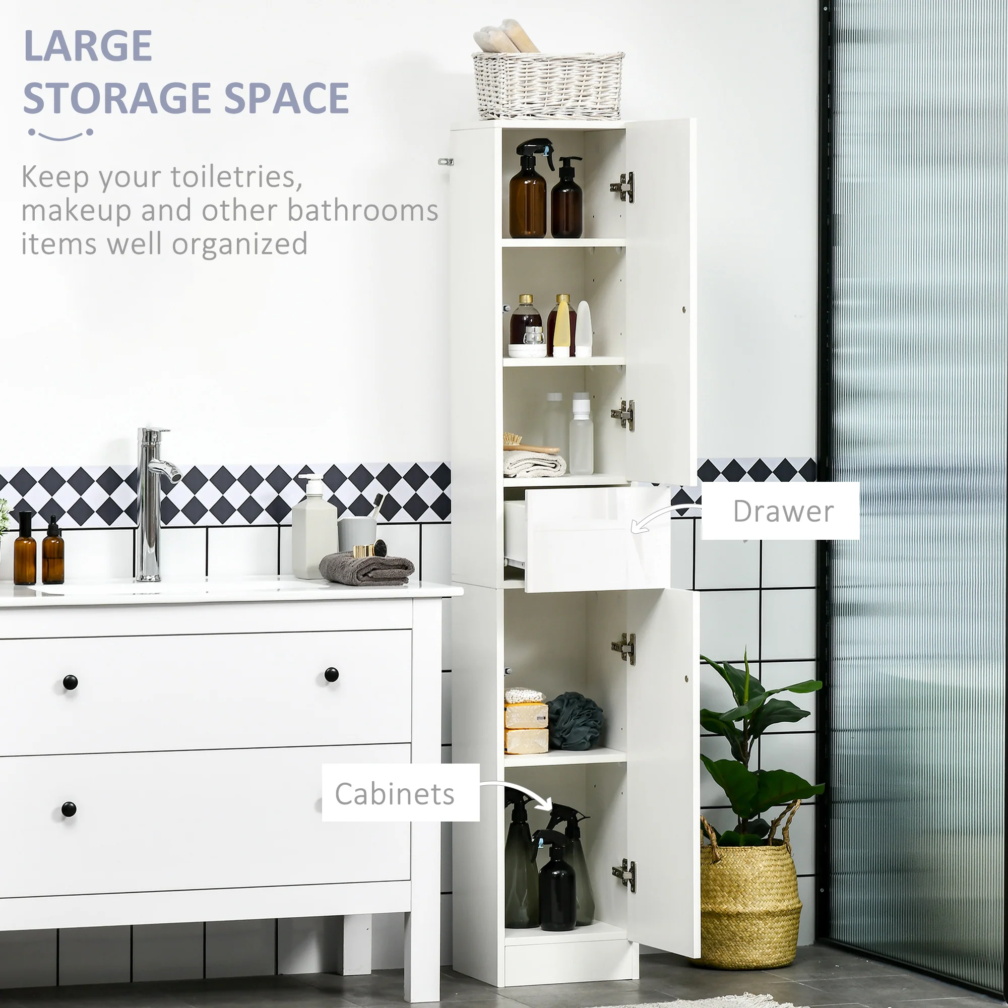 kleankin Tall Bathroom Cabinet - Image 2