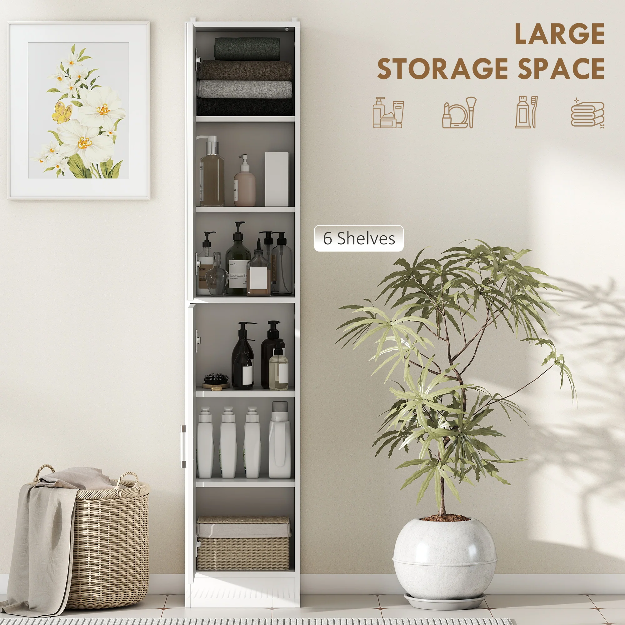 Kleankin Tall Bathroom Cabinet With Mirror, High Gloss White - Image 3