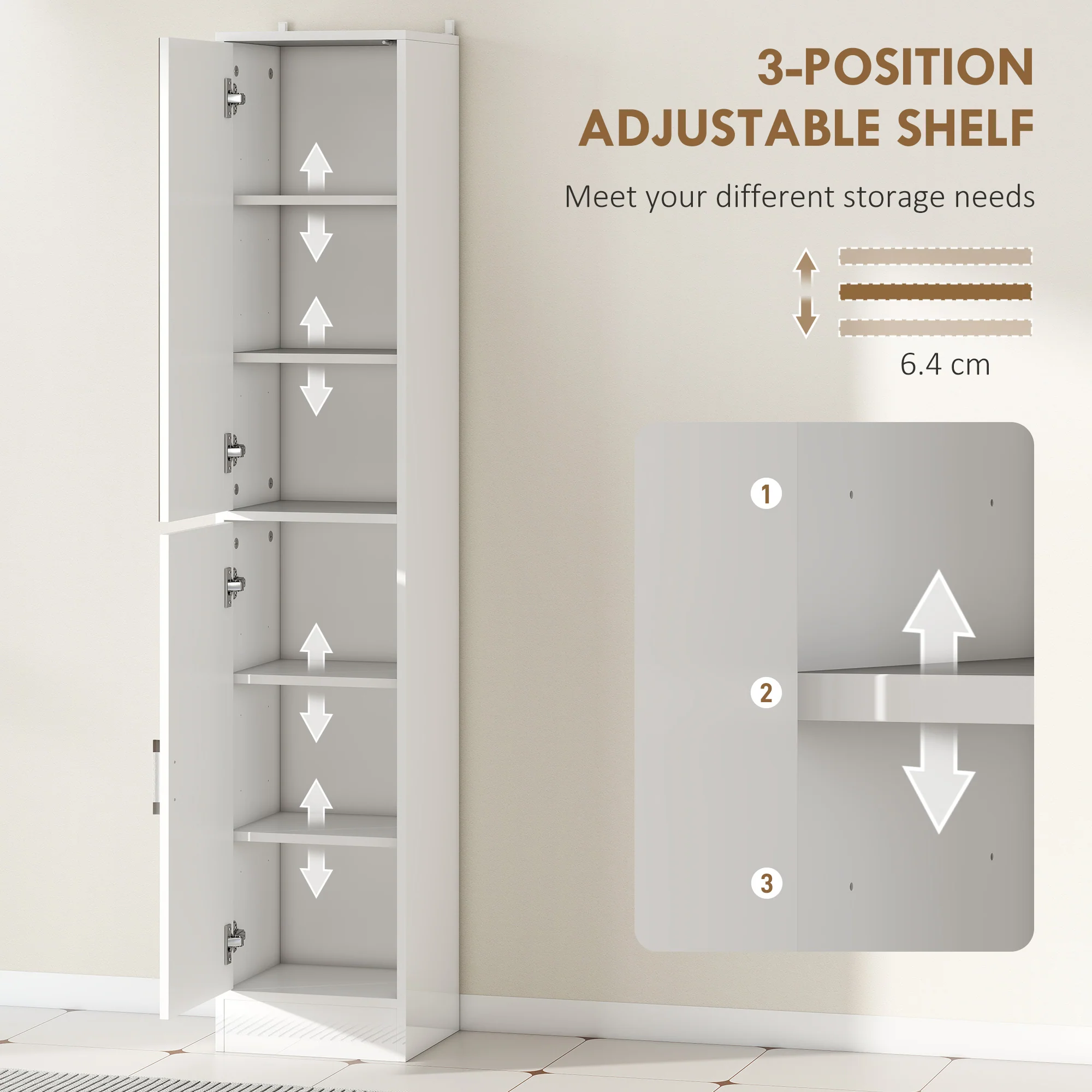 Kleankin Tall Bathroom Cabinet With Mirror, High Gloss White - Image 4