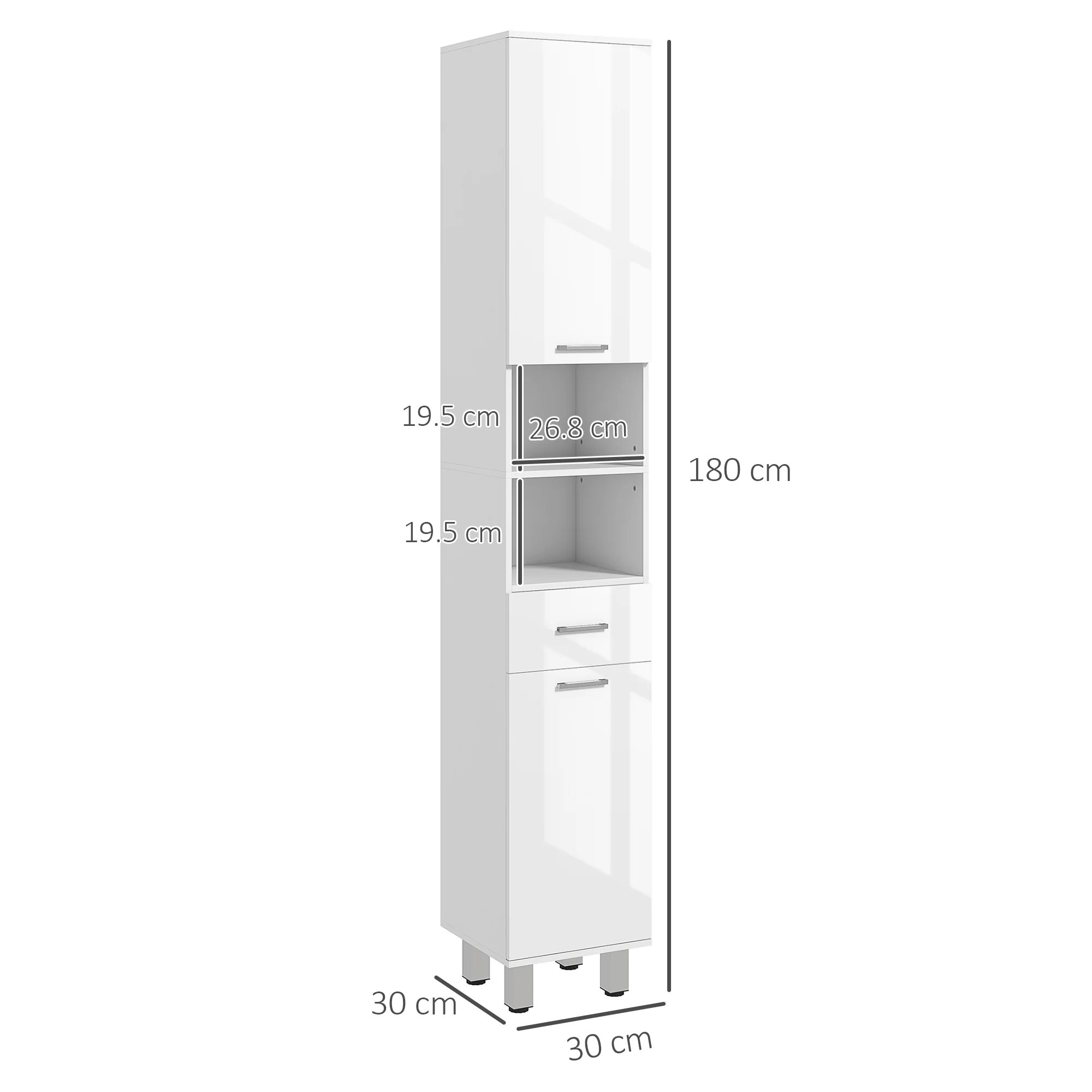 kleankin Tall Narrow Bathroom Storage Cabinet Cupboard w/ Cabinets, White - Image 5