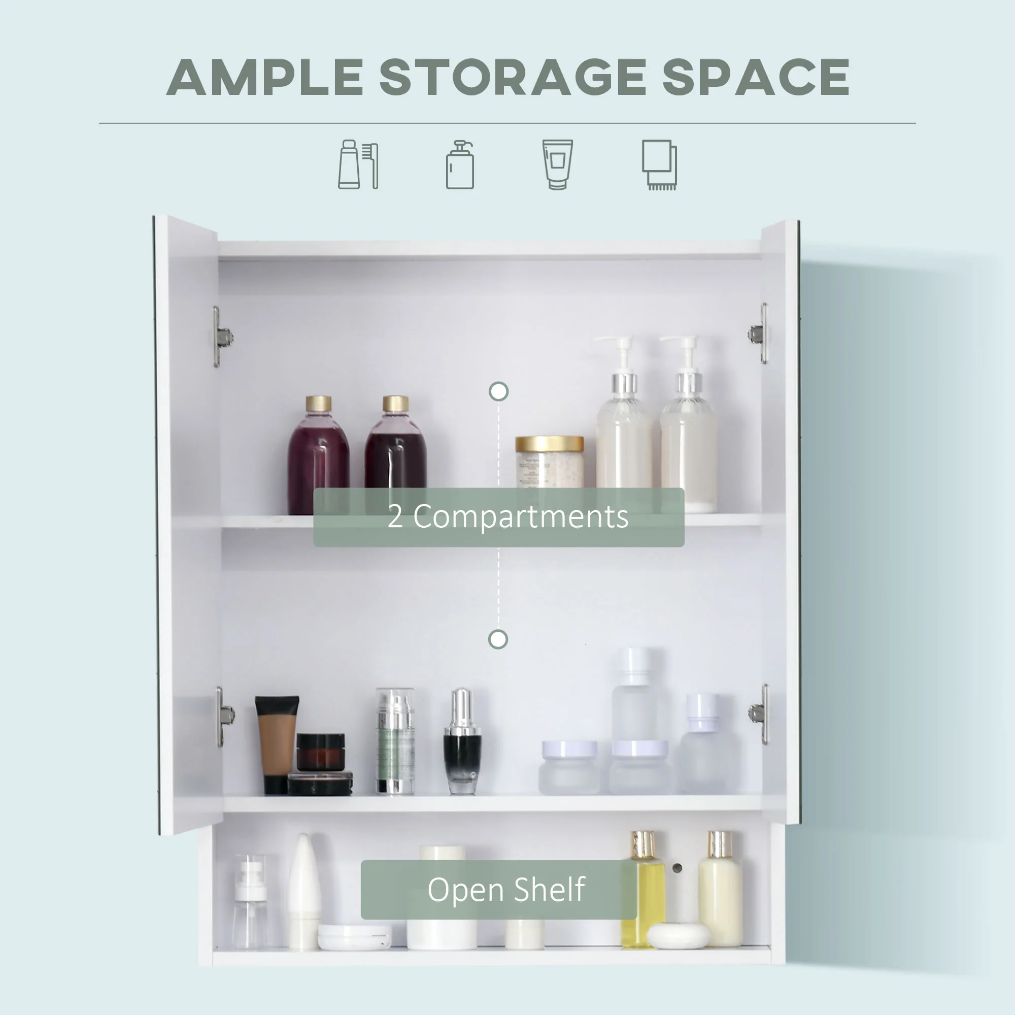 Kleankin Wall Mount Medicine Cabinet With Mirror And Adjustable Shelf, White - Image 3