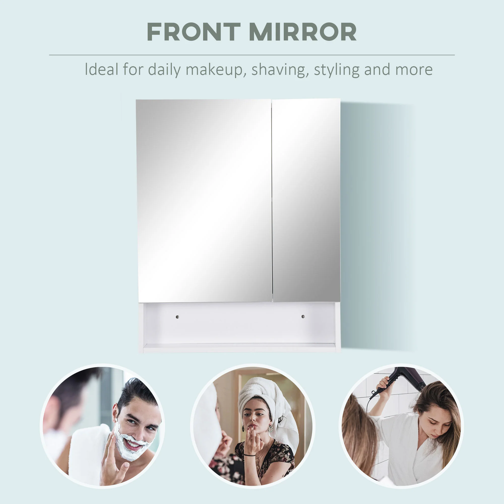 Kleankin Wall Mount Medicine Cabinet With Mirror And Adjustable Shelf, White - Image 7