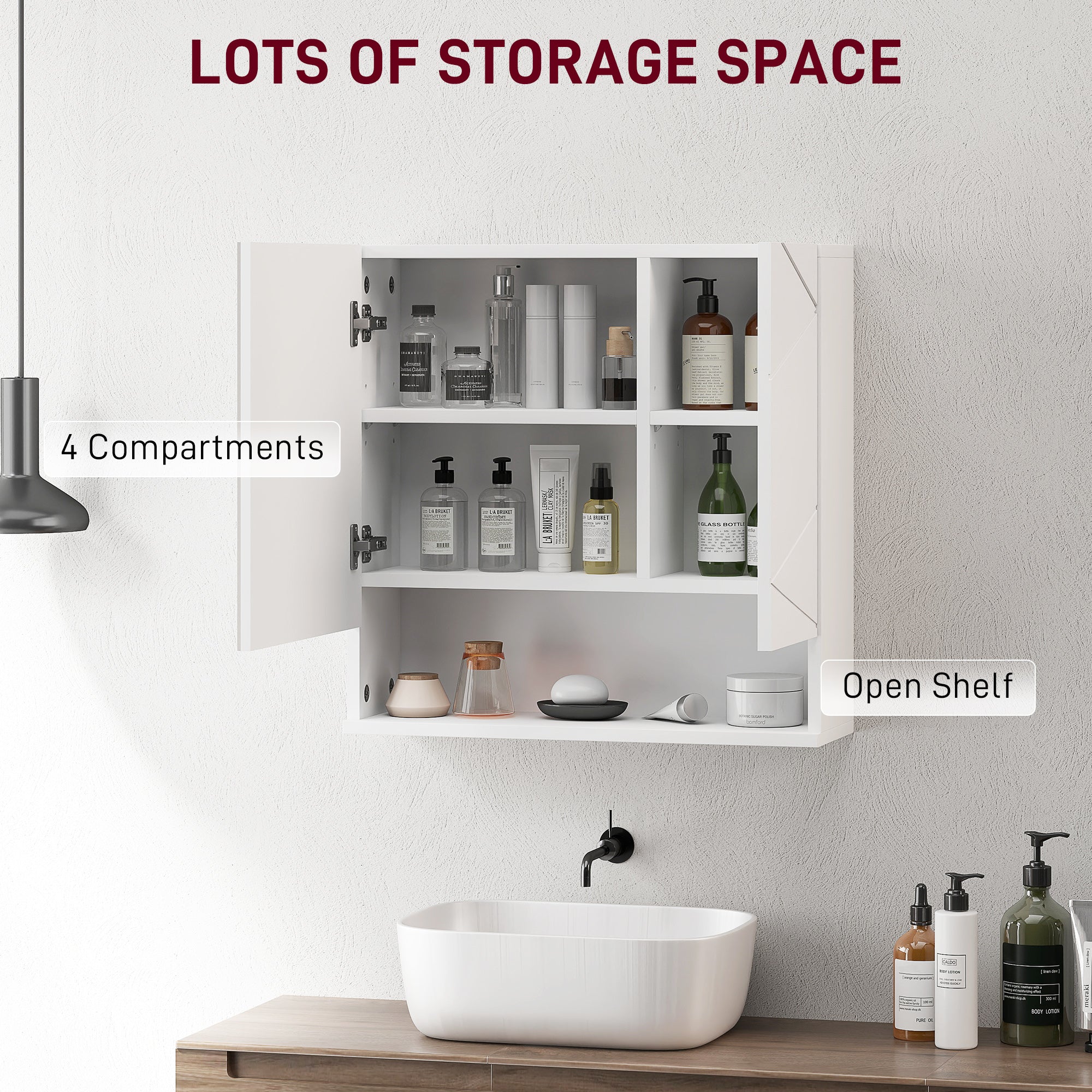 kleankin Wall Mounted Bathroom Storage Cupboard W/ Mirror and Shelf, White - Image 3